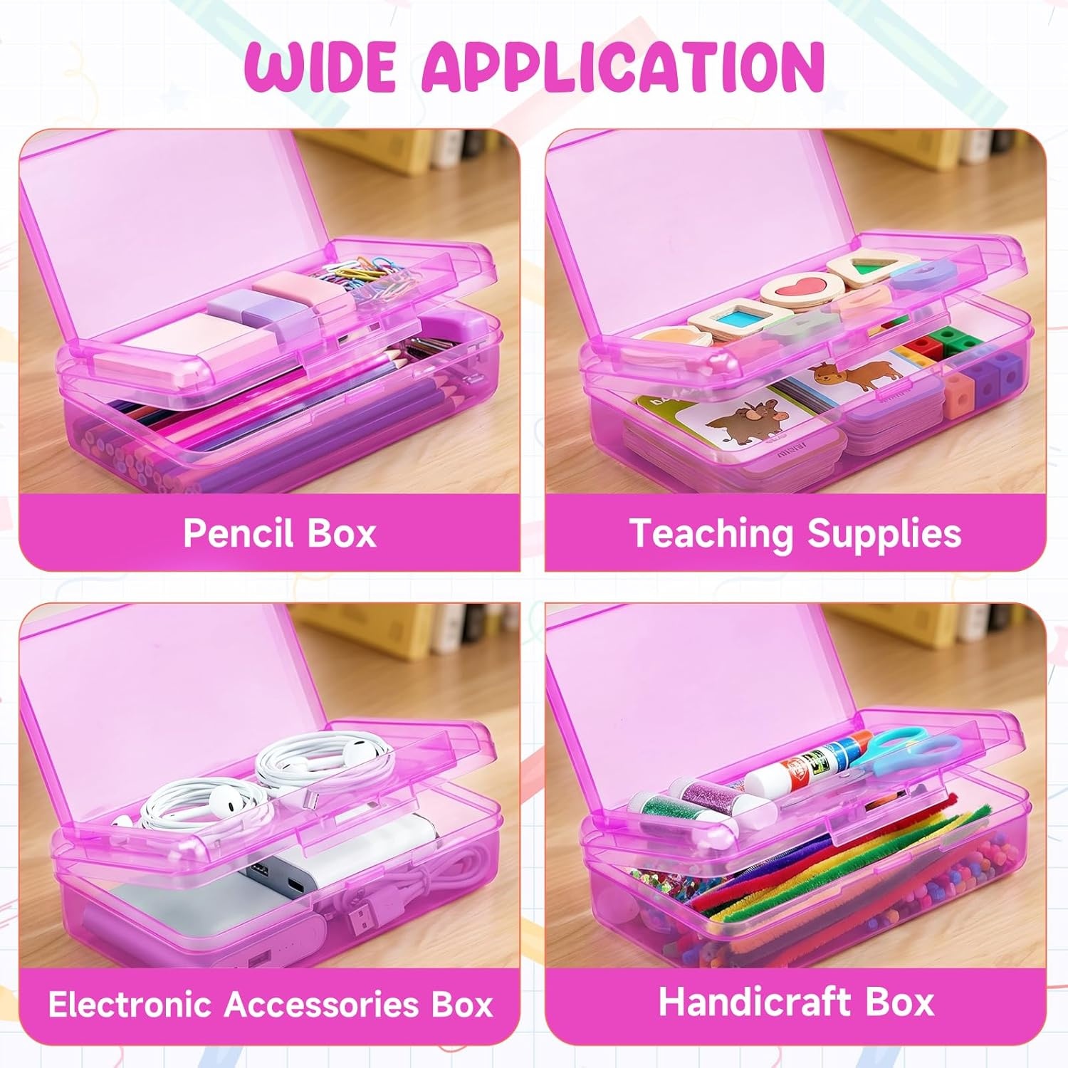 GAMENOTE Double Layer Pencil Box, Hard Plastic Case with Latch, Large Art Storage Organizer for Kids, Crayon Marker Pen Holder with Stickers (Double-Layer Blue)(Double-Layer Purple)