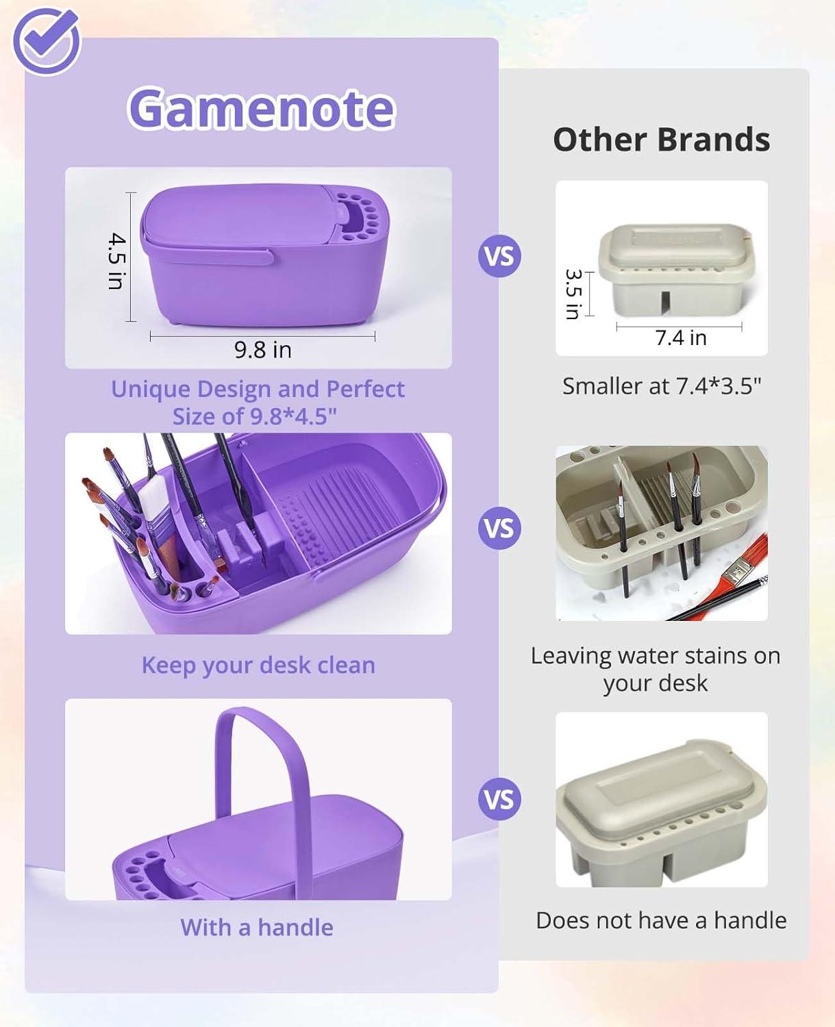 GAMENOTE Paint Brush Cleaner – Paint Brush Holder with Palette and Handle,Rinser for Acrylic, Watercolor, and Water-Based Paints, Painting Art Supply Storage Organizer (White+Grey)(Purple)