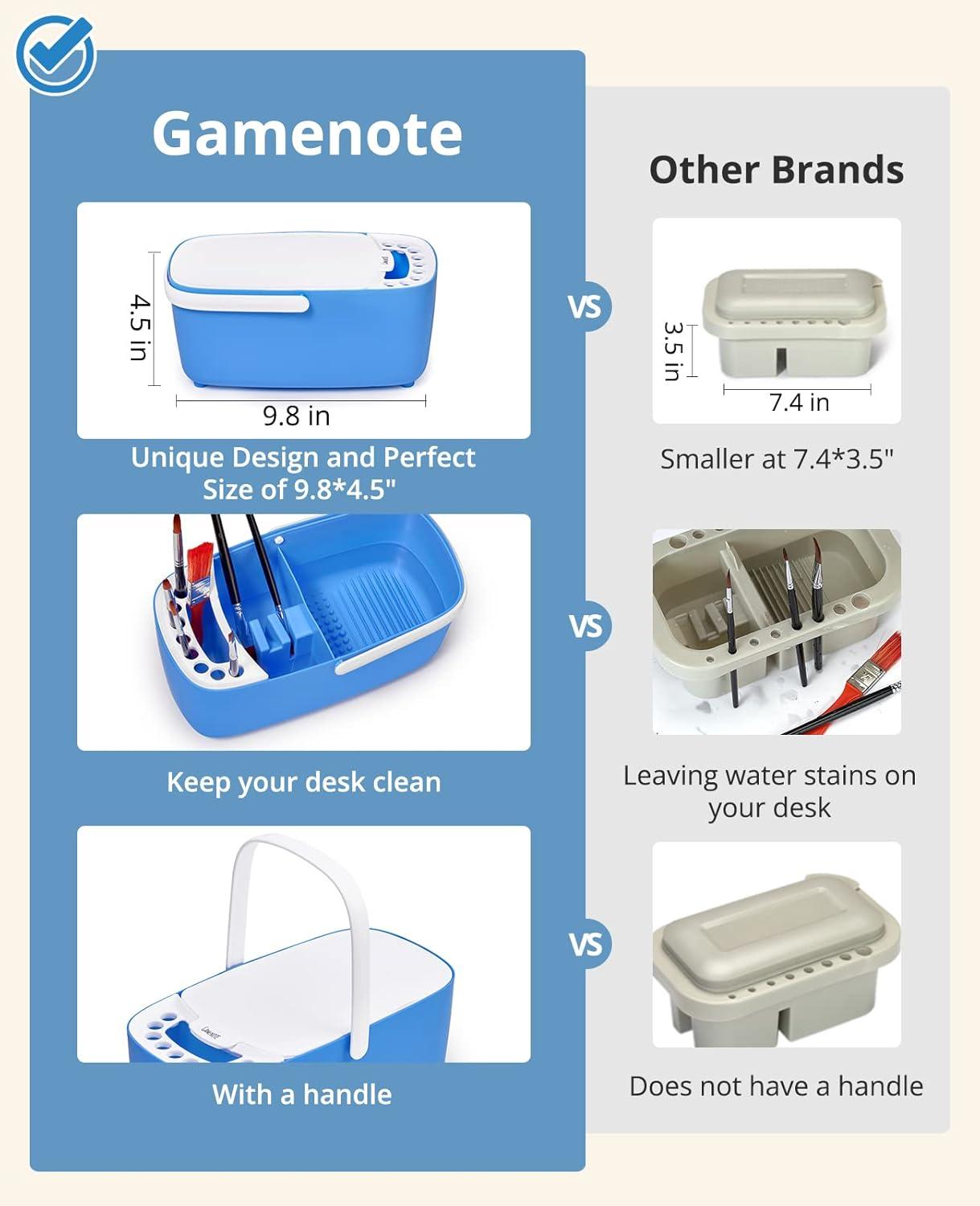 GAMENOTE Paint Brush Cleaner – Paint Brush Holder with Palette and Handle,Rinser for Acrylic, Watercolor, and Water-Based Paints, Painting Art Supply Storage Organizer (Blue+White)(Blue)