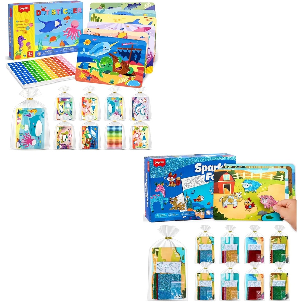 JoyCat 24 Pack Ocean Dot Art +24 Pack Animal Foil Art Party Favors, No Mess Arts and Crafts for Kids,Goodie Bag Stuffers,DIY Creative Activity,Birthday Present for Girls Boys 4 5 6 7 8 9 Years Old