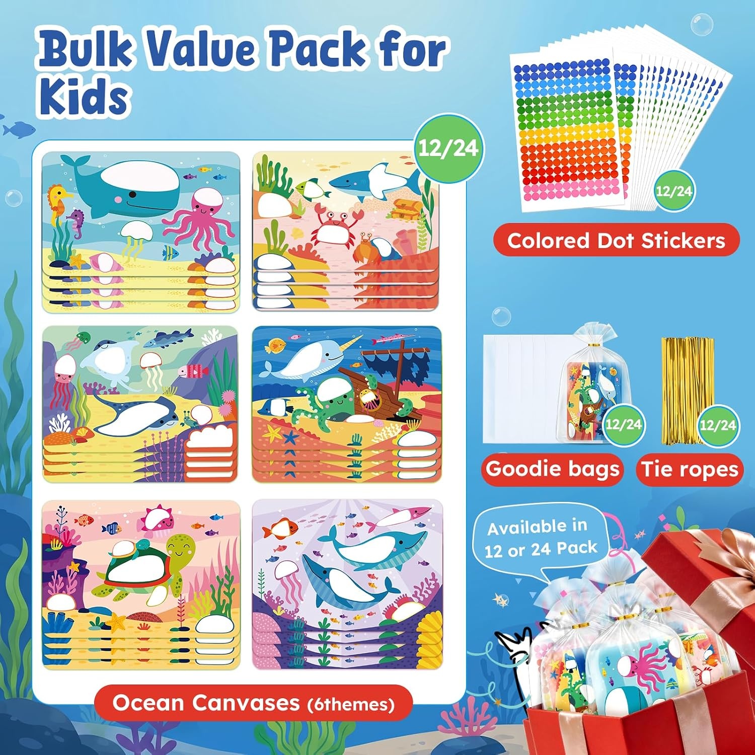 JoyCat 24 Pack Ocean Dot Art +24 Pack Animal Foil Art Party Favors, No Mess Arts and Crafts for Kids,Goodie Bag Stuffers,DIY Creative Activity,Birthday Present for Girls Boys 4 5 6 7 8 9 Years Old