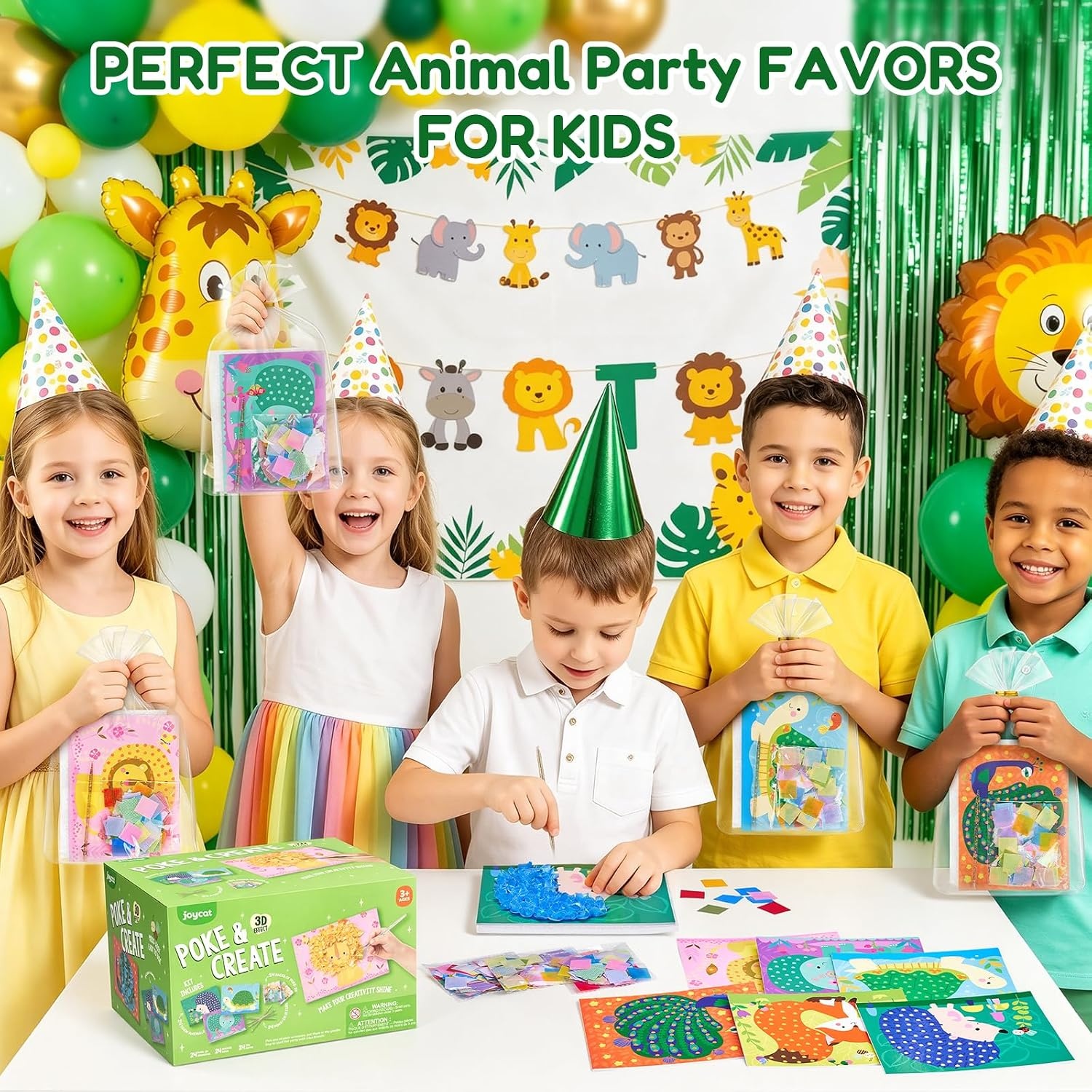 JoyCat 24 Pack DIY Poke Art Animal Party Favors for Kids – Crafts for Kids Ages 4‑8, Mess‑Free Arts & Crafts Kit, Activity Set for Birthday Goodie Bags & Classroom Prizes(Animal)