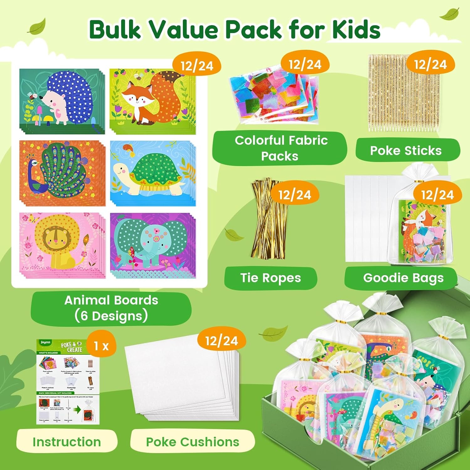 JoyCat 24 Pack DIY Poke Art Animal Party Favors for Kids – Crafts for Kids Ages 4‑8, Mess‑Free Arts & Crafts Kit, Activity Set for Birthday Goodie Bags & Classroom Prizes(Animal)