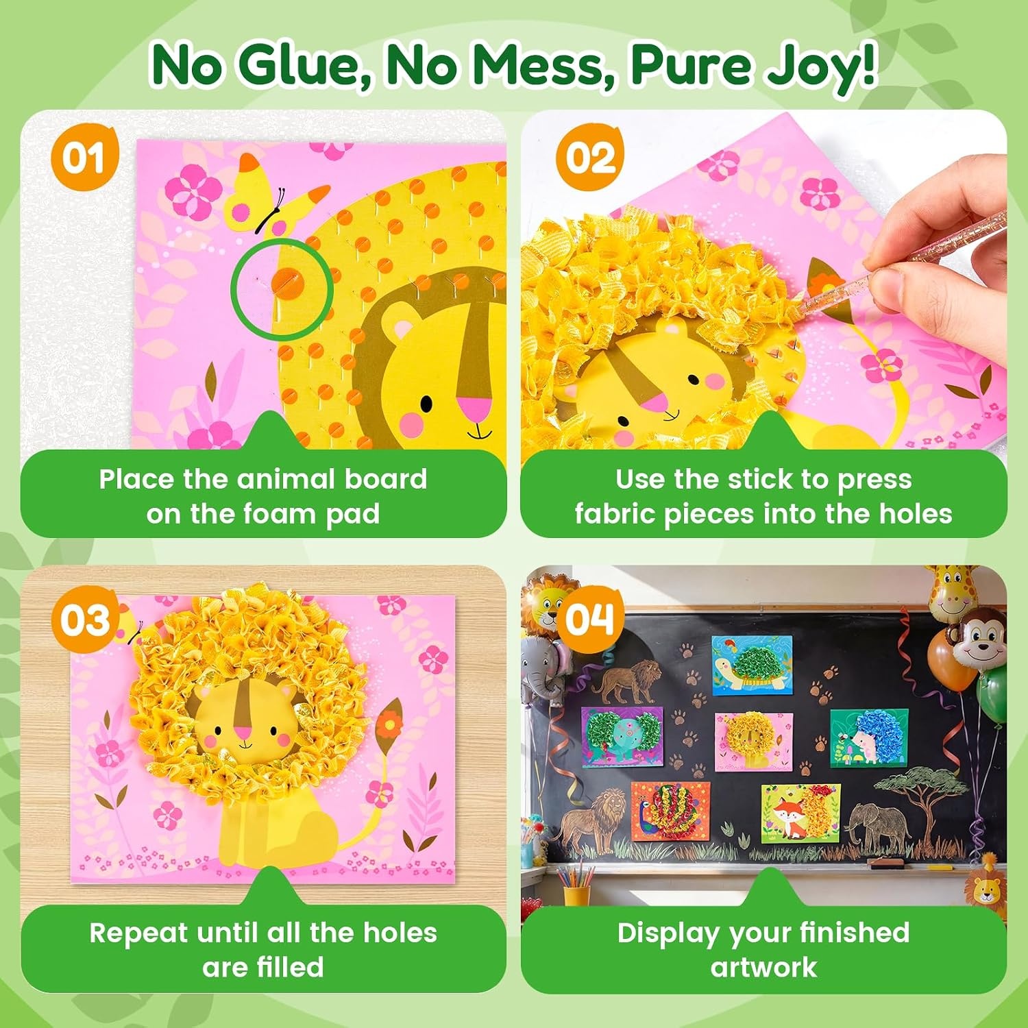 JoyCat 24 Pack DIY Poke Art Animal Party Favors for Kids – Crafts for Kids Ages 4‑8, Mess‑Free Arts & Crafts Kit, Activity Set for Birthday Goodie Bags & Classroom Prizes(Animal)