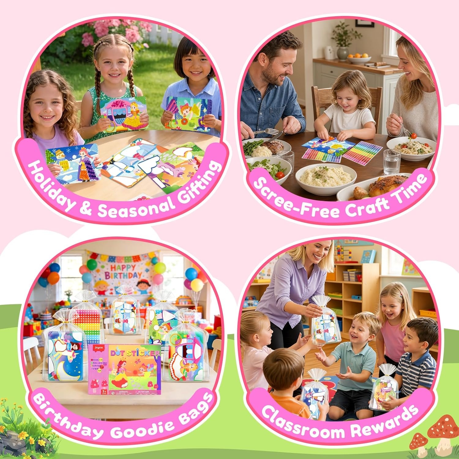 JoyCat 12 Pack Princess Dot Art Craft Kits for Kids Party Favors, Mess-Free Dot Sticker Activity Set with 2400+ Stickers & Goodie Bags, Classroom Prizes, Goodie Bag Stuffers,Princess Toys for Ages 3-8