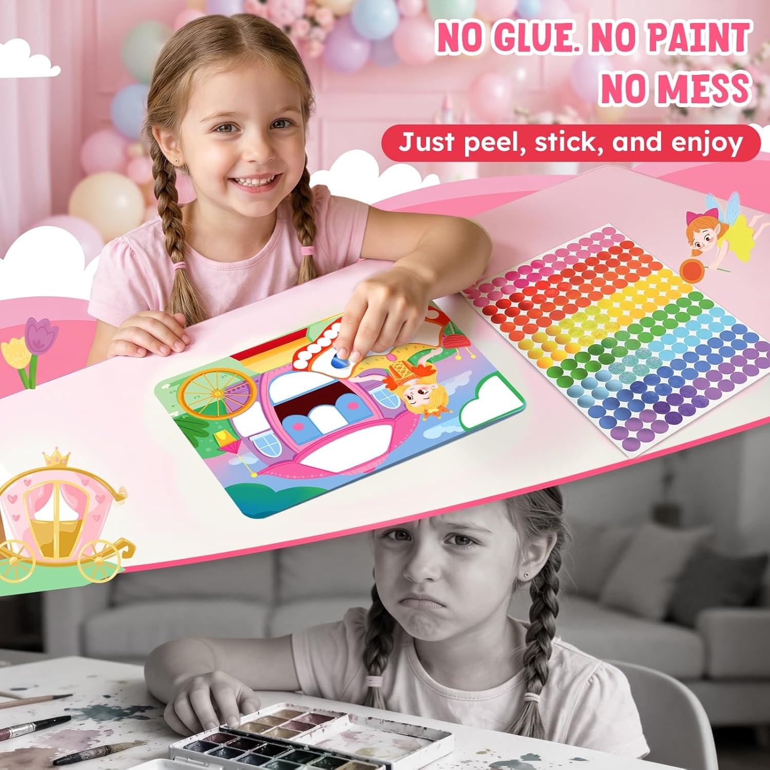 JoyCat 12 Pack Princess Dot Art Craft Kits for Kids Party Favors, Mess-Free Dot Sticker Activity Set with 2400+ Stickers & Goodie Bags, Classroom Prizes, Goodie Bag Stuffers,Princess Toys for Ages 3-8