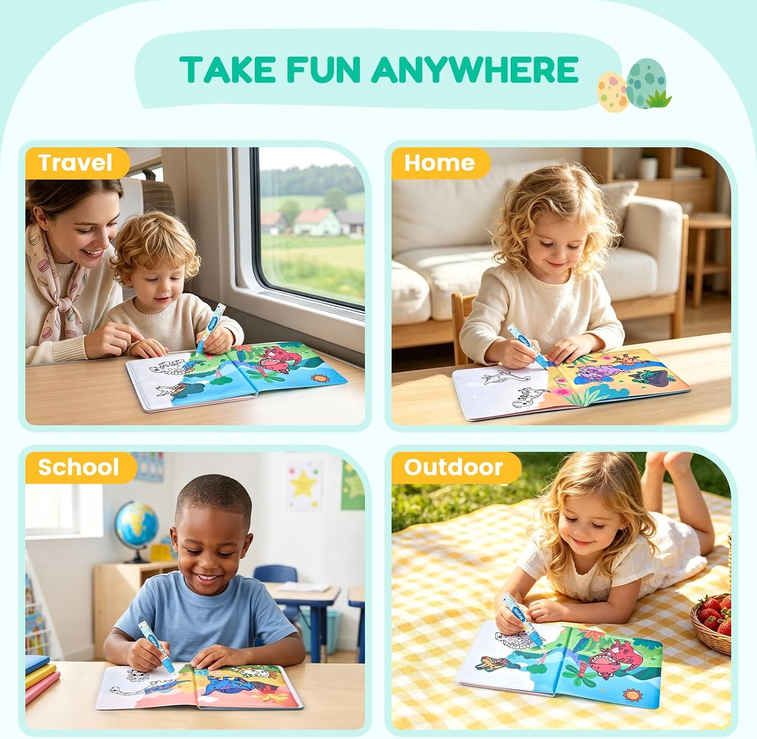 JoyCat Ocean Water Coloring Book for Toddlers with Water Pen(Dinosaur)