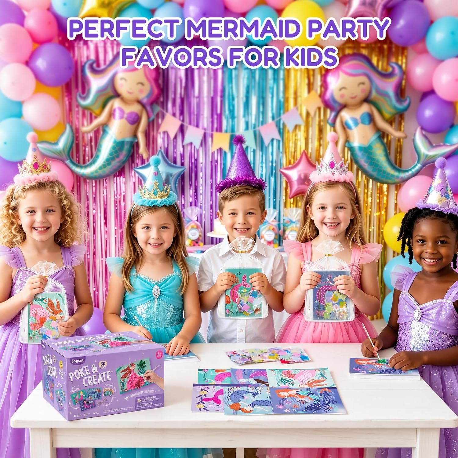 JoyCat 24 Pack DIY Poke Art Animal Party Favors for Kids – Crafts for Kids Ages 4‑8, Mess‑Free Arts & Crafts Kit, Activity Set for Birthday Goodie Bags & Classroom Prizes(Mermaid)