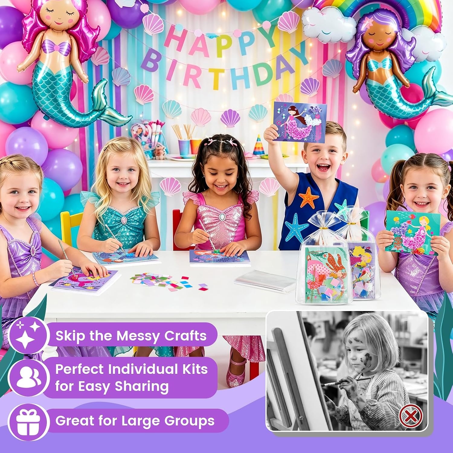 JoyCat 24 Pack DIY Poke Art Animal Party Favors for Kids – Crafts for Kids Ages 4‑8, Mess‑Free Arts & Crafts Kit, Activity Set for Birthday Goodie Bags & Classroom Prizes(Mermaid)
