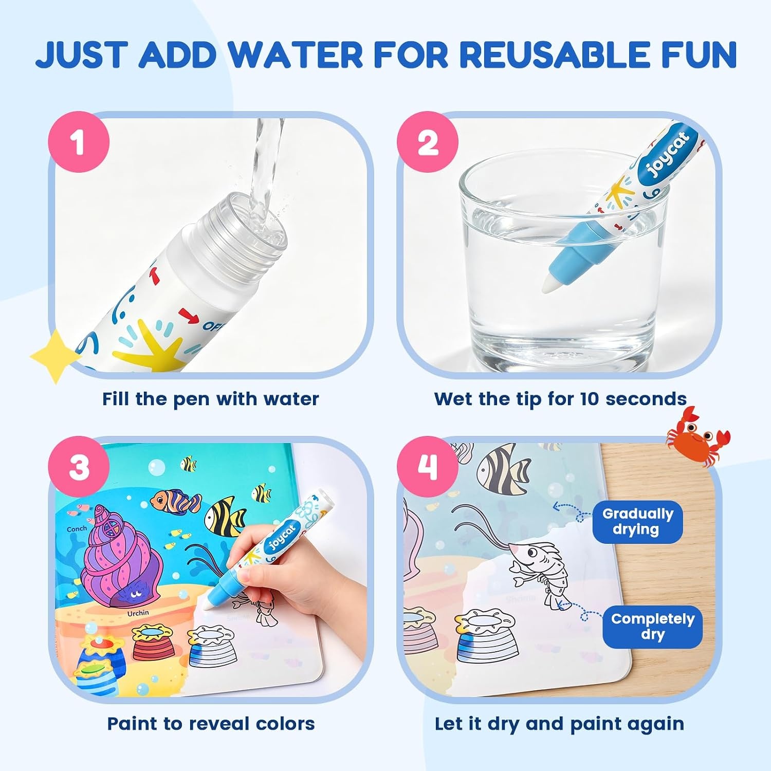 JoyCat Ocean Water Coloring Book for Toddlers with Water Pen(Ocean)