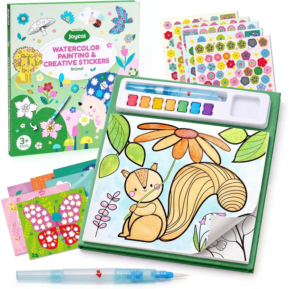 JoyCat Paint with Water Coloring Books & Creative Sticker (Animals) | Watercolor & Sticker Activity – 200 Pcs Stickers for Kids, Toddler Painting Set, Art & Craft Travel Toy Gifts for Boys Girls(Animals)