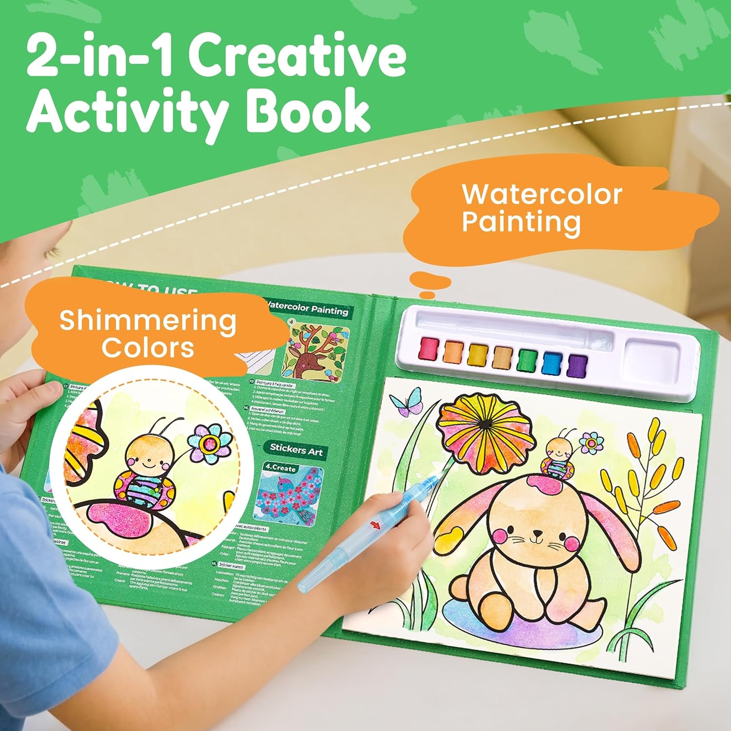 JoyCat Paint with Water Coloring Books & Creative Sticker (Animals) | Watercolor & Sticker Activity – 200 Pcs Stickers for Kids, Toddler Painting Set, Art & Craft Travel Toy Gifts for Boys Girls(Animals)