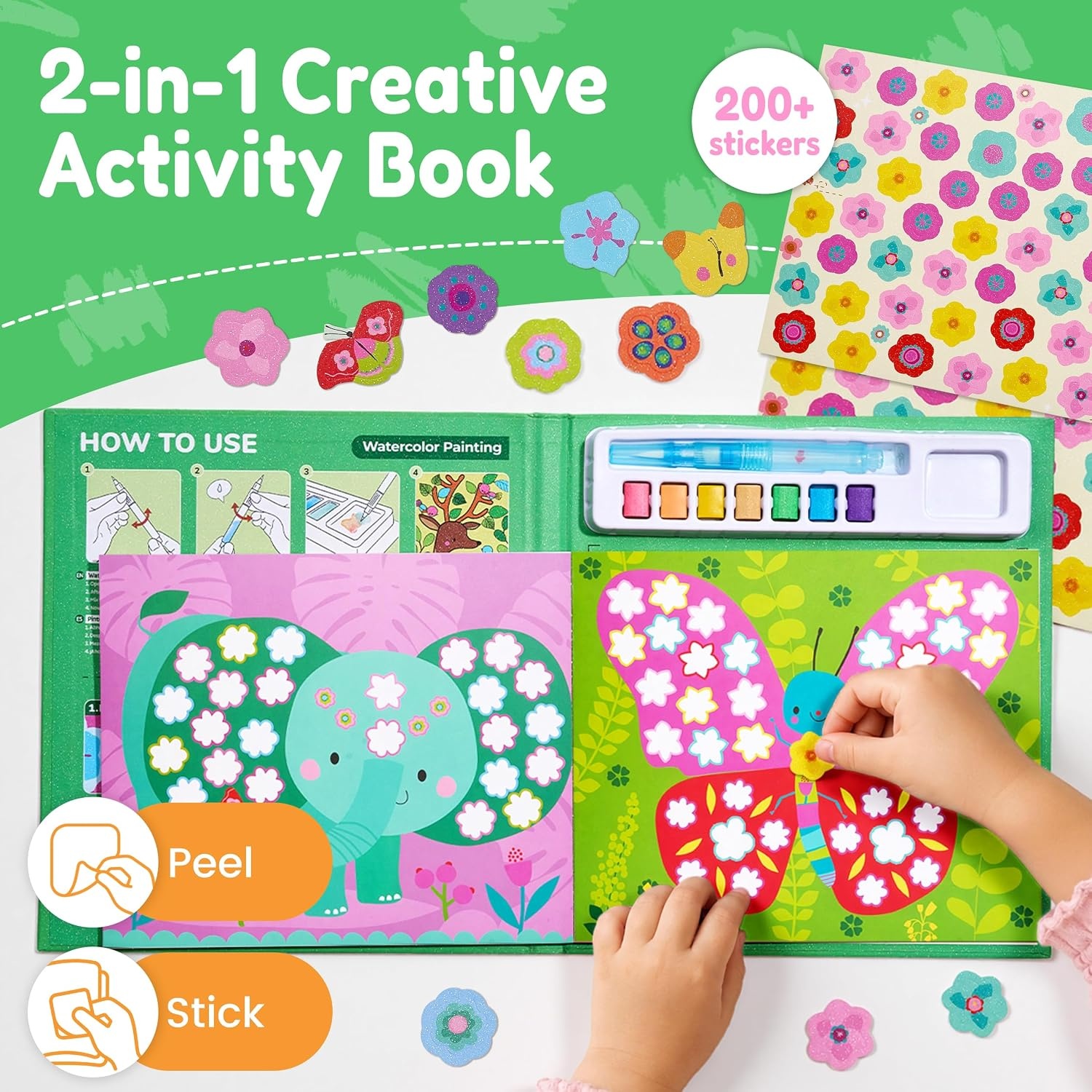 JoyCat Paint with Water Coloring Books & Creative Sticker (Animals) | Watercolor & Sticker Activity – 200 Pcs Stickers for Kids, Toddler Painting Set, Art & Craft Travel Toy Gifts for Boys Girls(Animals)
