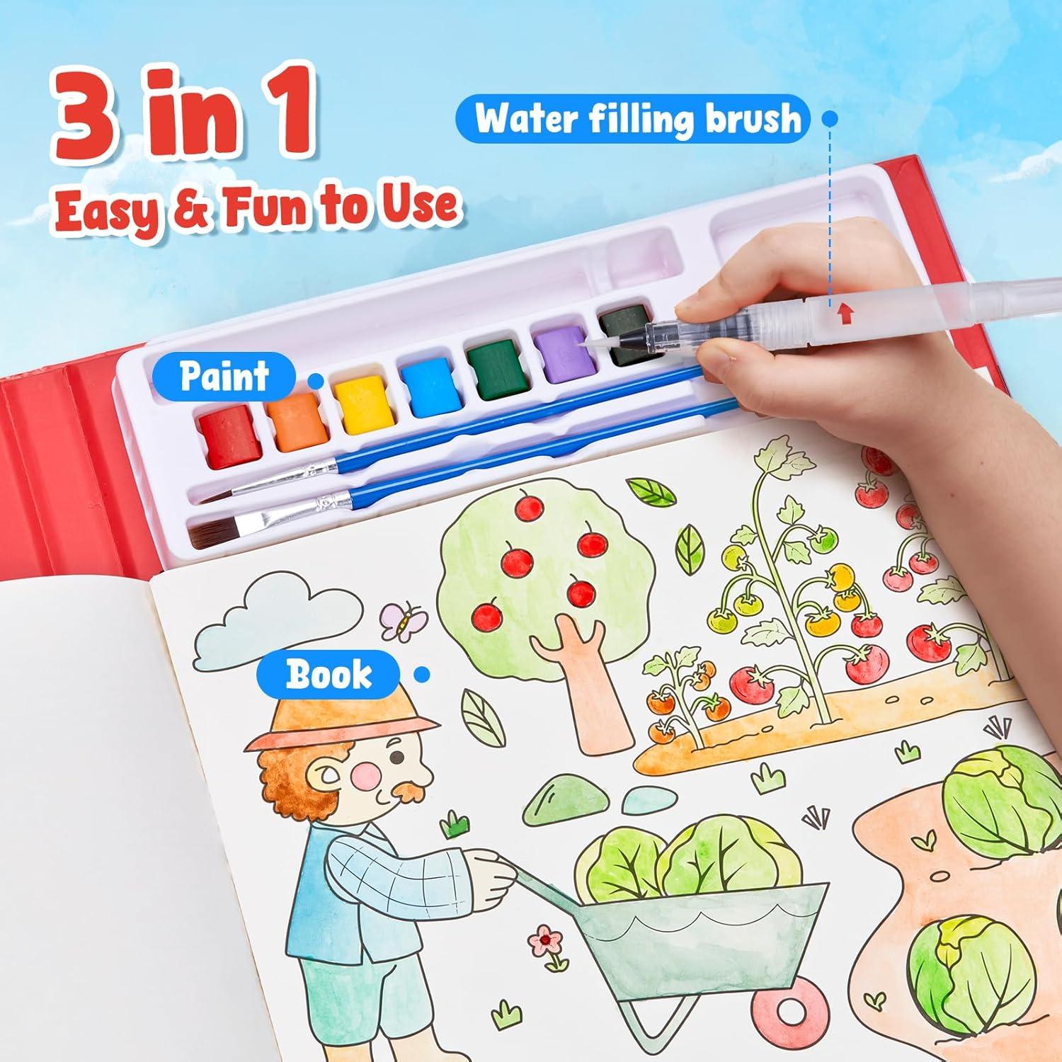 JoyCat Paint with Water Coloring Books for Toddlers, Watercolor Painting Sets for Kids Ages 3-5 4-8, Arts and Crafts Drawing Activities Toy Birthday Gift for Boys Girls (Alphabet)(Farm)