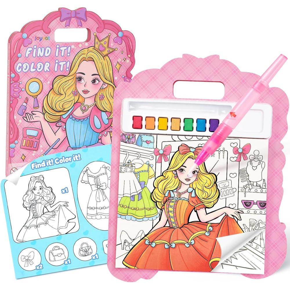 JoyCat Find & Color Paint with Water Coloring Books for Toddlers, Educational Seek and Find, No Mess Art & Craft Toy, Fun Learning Activity for Kids Ages 3-5 4-8, Gift for Girls Boys (Fashion Dress-up)(Fashion Dress-up)
