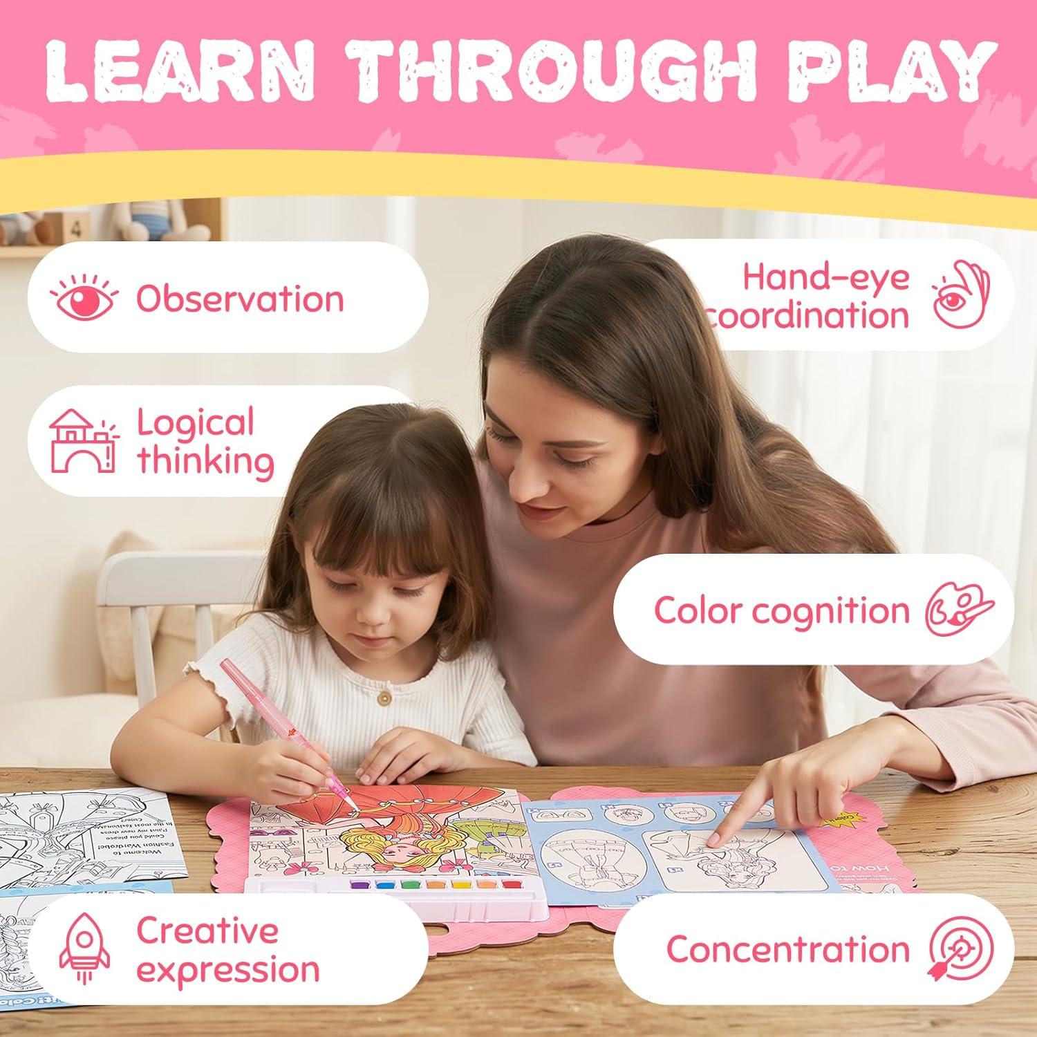 JoyCat Find & Color Paint with Water Coloring Books for Toddlers, Educational Seek and Find, No Mess Art & Craft Toy, Fun Learning Activity for Kids Ages 3-5 4-8, Gift for Girls Boys (Fashion Dress-up)(Fashion Dress-up)