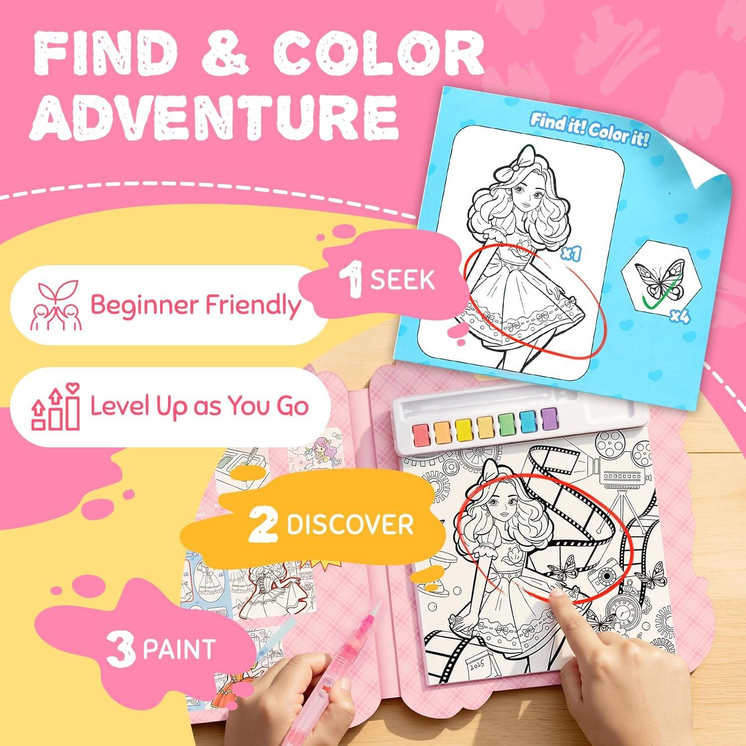 JoyCat Find & Color Paint with Water Coloring Books for Toddlers, Educational Seek and Find, No Mess Art & Craft Toy, Fun Learning Activity for Kids Ages 3-5 4-8, Gift for Girls Boys (Fashion Dress-up)(Fashion Dress-up)