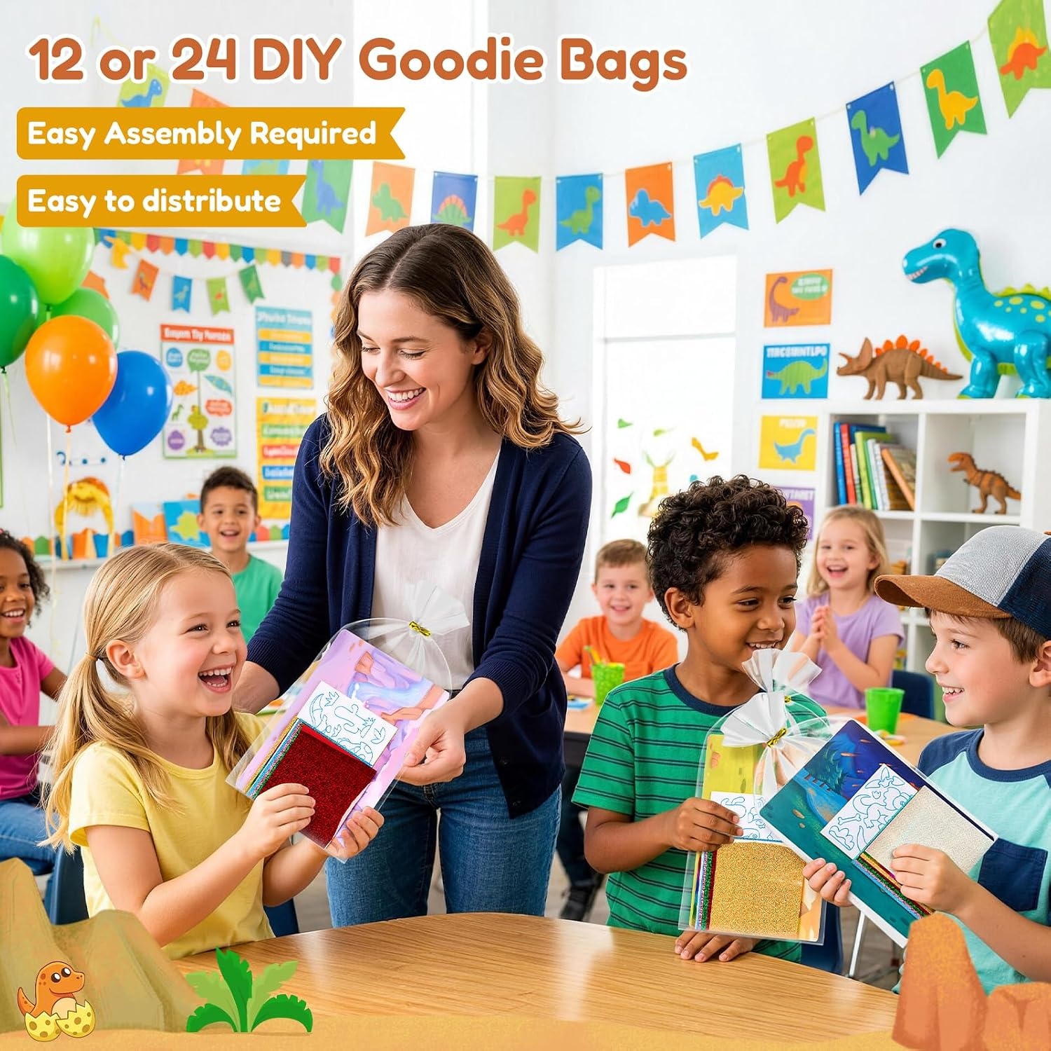 JoyCat 24 Pack Dinosaur Foil Art Party Favors, Craft Kits for Kids Ages 4-9(Dinosaur)