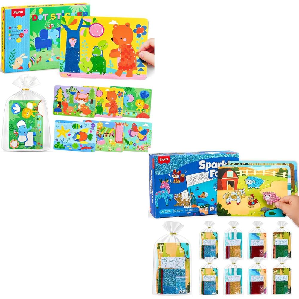 JoyCat 24P Animal Dot Art +24P Foil Craft for Kids Party Favors -Easter Basket Stuffers for Toddlers Dot Stickers Mess-Free Craft Kits for Ages 3-8, Easter Gifts for Kids Small Goodie Bag Stuffers