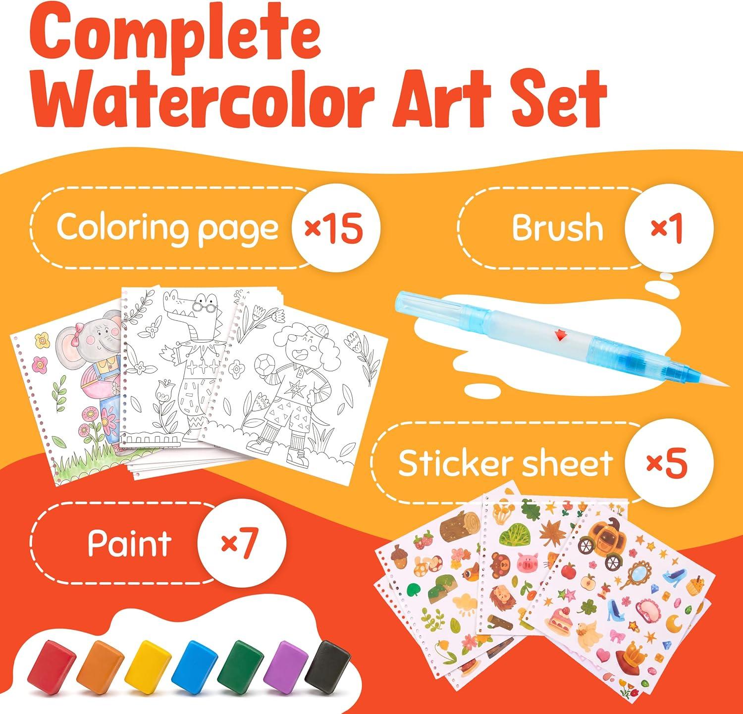 JoyCat Mix & Match Paint with Water Coloring Books, Watercolor & Sticker Activities – 150 Pcs Stickers for Kids Ages 3-8, Toddler Painting Sets Art & Craft Drawing Toy Gifts for Boys Girls (Princess)(Animals)