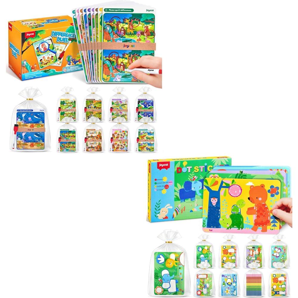 JoyCat 24 Pack Spot the Difference Game Cards, 24 Pack Animal Dot Art Sticker Craft Kits, Bulk Party Favors for Kids, Classroom Prizes Rewards, Goodie Bag Stuffers, Birthday Gift Set for Boys Girls