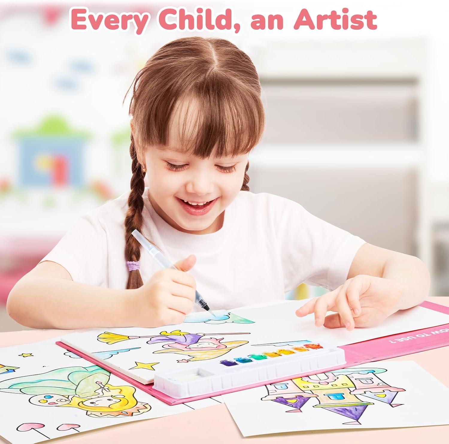 JoyCat Paint with Water Coloring Books for Toddlers, Watercolor Painting Sets for Kids Ages 3-5 4-8, Arts and Crafts Drawing Activities Toy Birthday Gift for Boys Girls (Alphabet)(Magical Pony)
