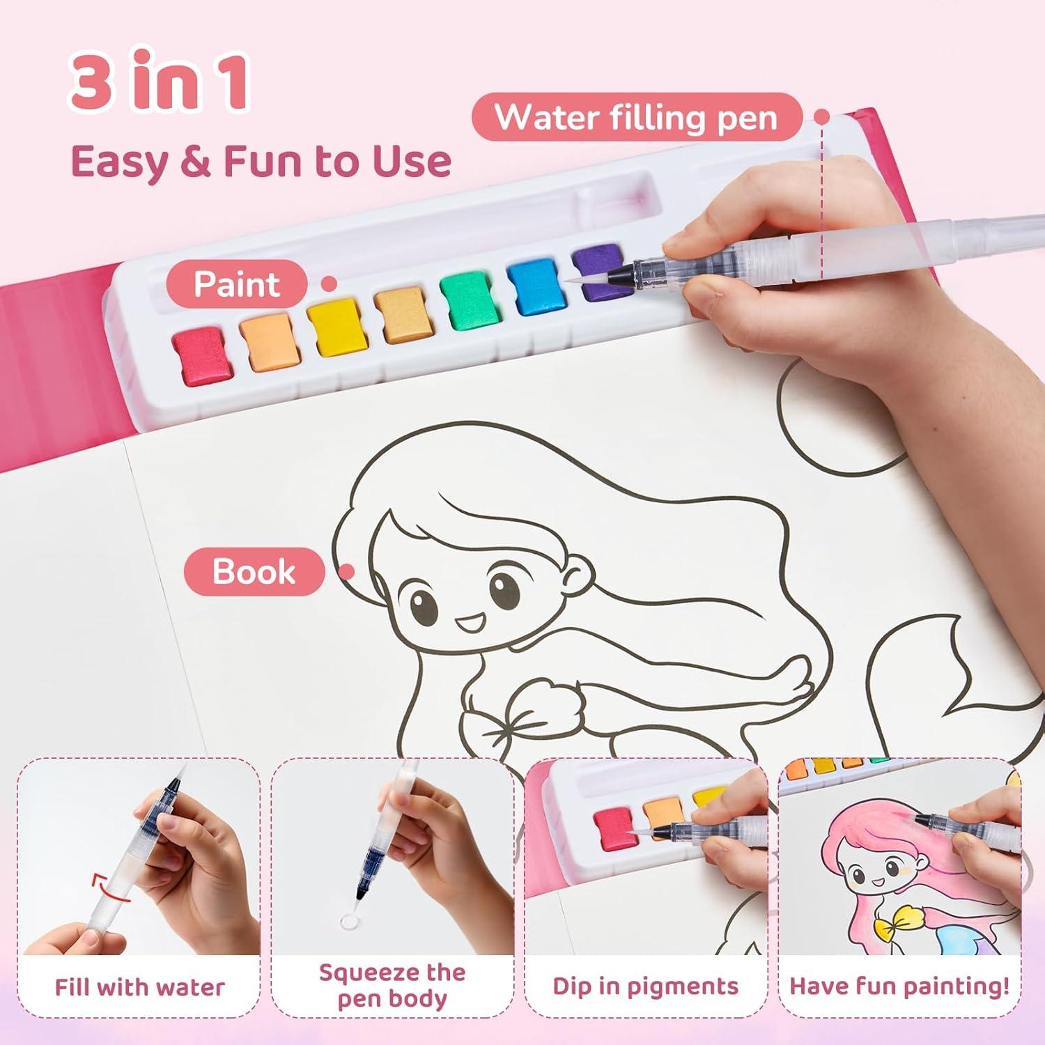 JoyCat Paint with Water Coloring Books for Toddlers, Watercolor Painting Sets for Kids Ages 3-5 4-8, Arts and Crafts Drawing Activities Toy Birthday Gift for Boys Girls (Alphabet)(Magical Pony)