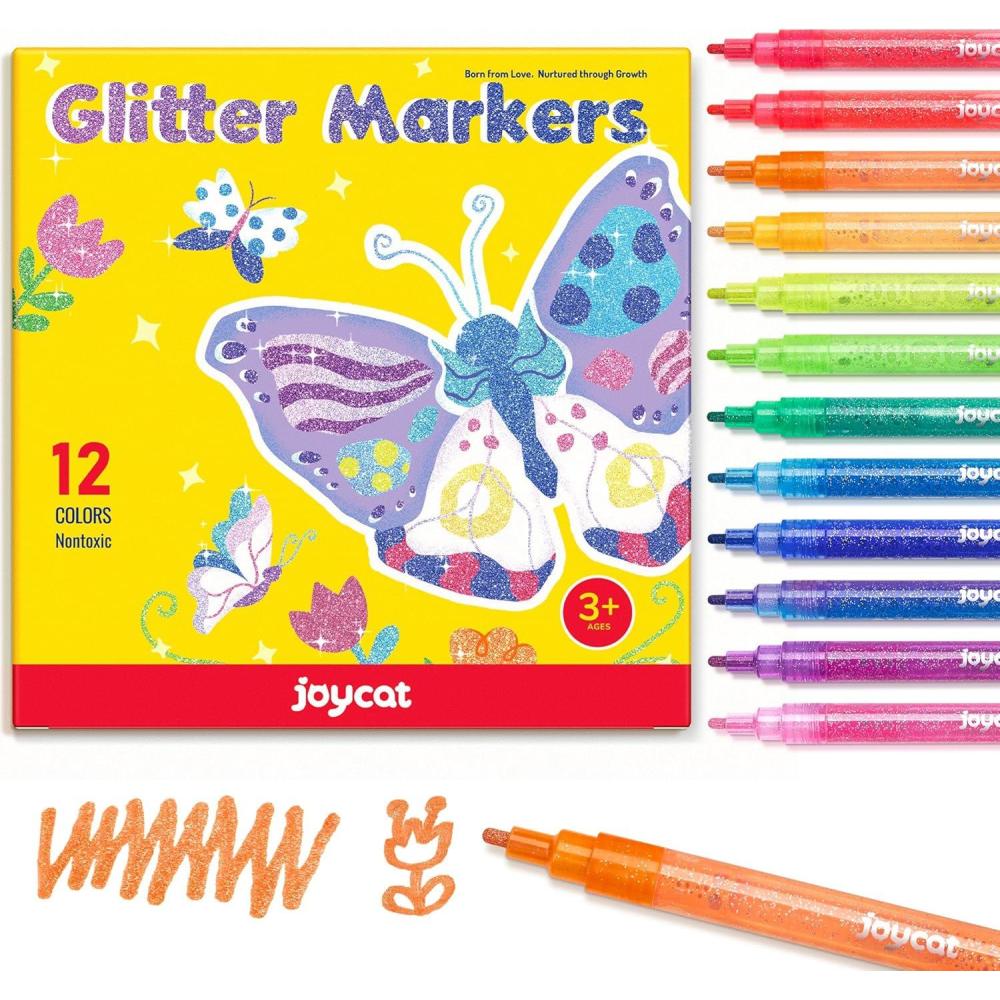 JoyCat 10 Color Changing Highlighter Pens,Dual Tip Magic Markers,Assorted Fluorescent Colors for Art Journaling,Note Taking&School Office Journaling Supplies,No Bleed,Ideal gift&marker for Kids&Adult(Glitter Markers)