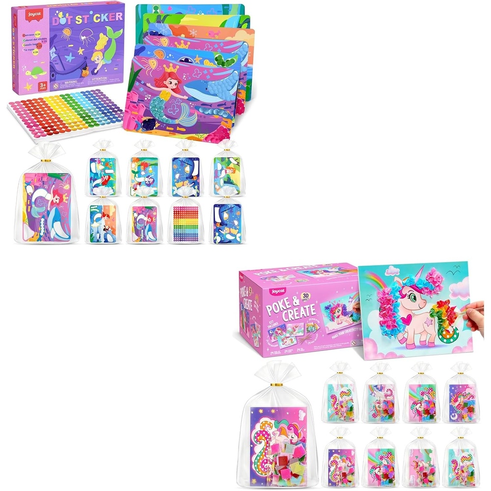 JoyCat 24 Pack DIY Poke Art Unicorn Party Favors for Girls, Mess-Free Craft Kits for Kids Ages 4-9, Activity Set for Birthday Goodie Bags, Classroom Prizes and Group Fun