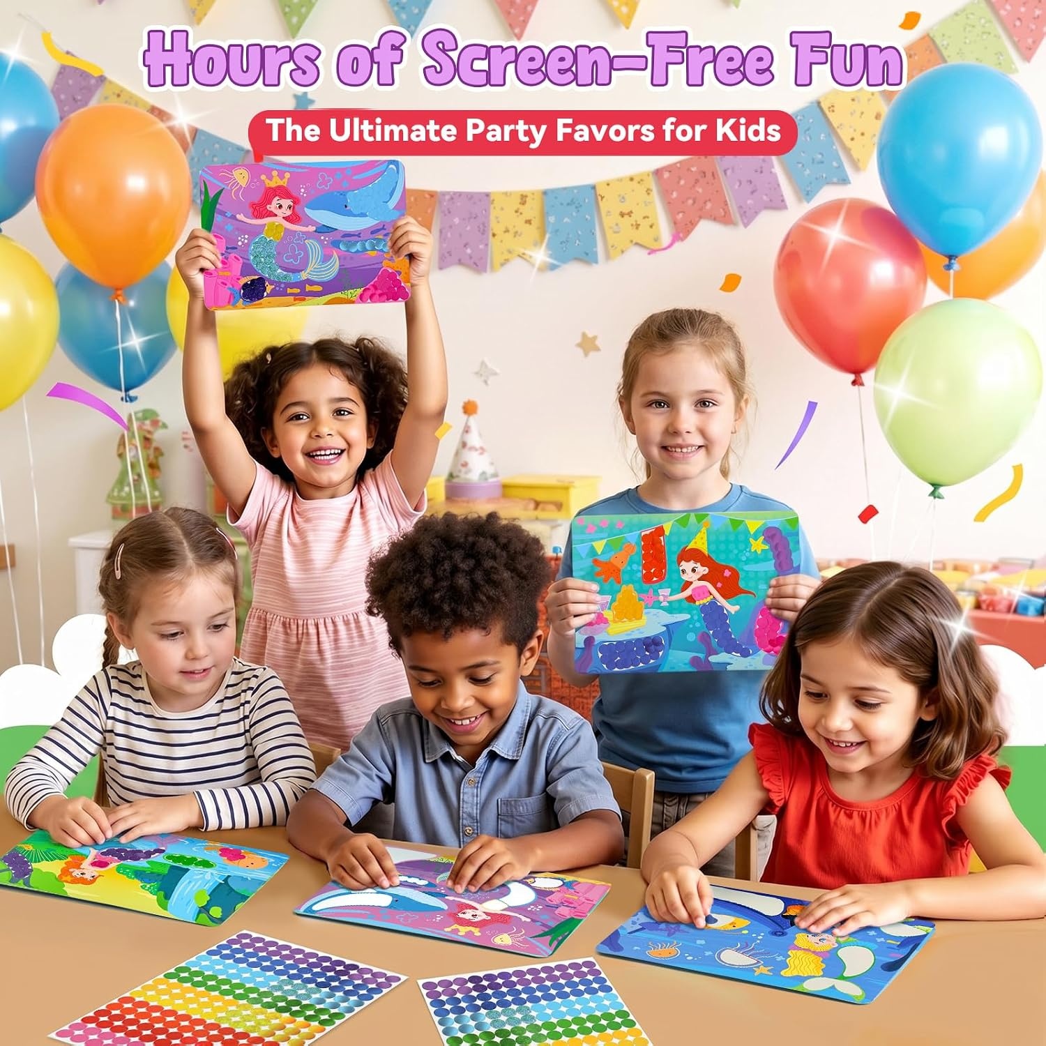 JoyCat 24 Pack DIY Poke Art Unicorn Party Favors for Girls, Mess-Free Craft Kits for Kids Ages 4-9, Activity Set for Birthday Goodie Bags, Classroom Prizes and Group Fun