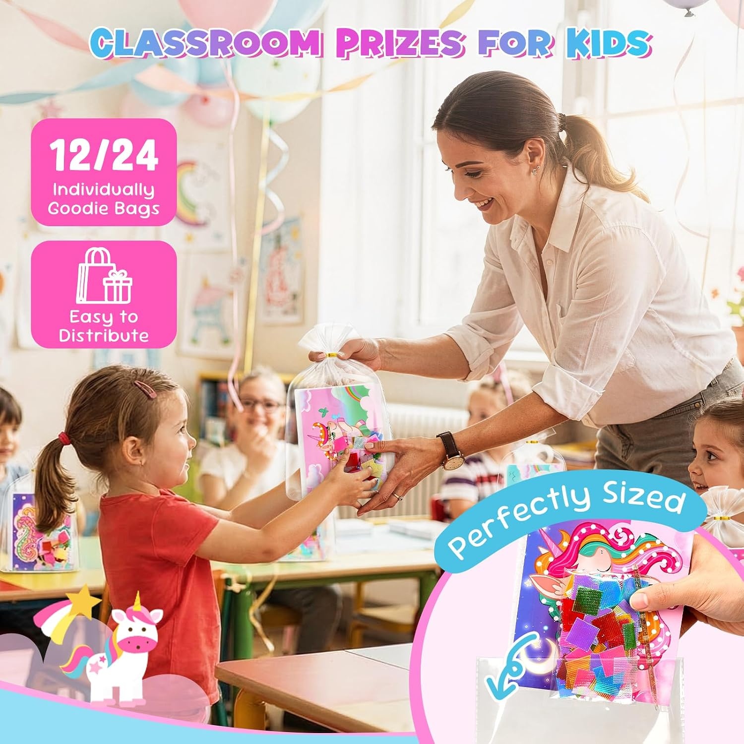 JoyCat 24 Pack DIY Poke Art Unicorn Party Favors for Girls, Mess-Free Craft Kits for Kids Ages 4-9, Activity Set for Birthday Goodie Bags, Classroom Prizes and Group Fun
