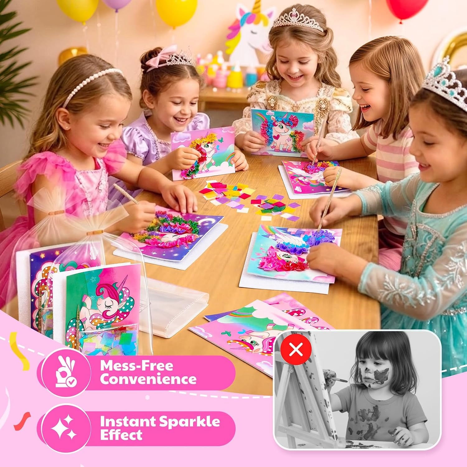 JoyCat 24 Pack DIY Poke Art Unicorn Party Favors for Girls, Mess-Free Craft Kits for Kids Ages 4-9, Activity Set for Birthday Goodie Bags, Classroom Prizes and Group Fun