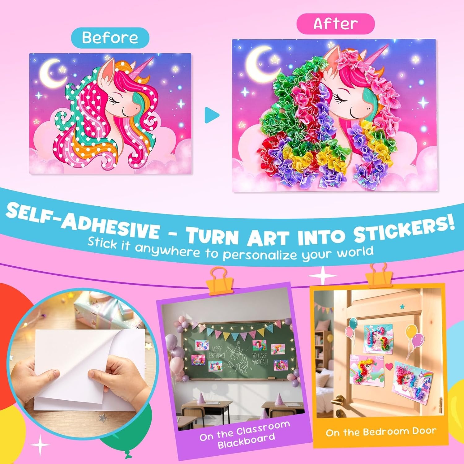 JoyCat 24 Pack DIY Poke Art Unicorn Party Favors for Girls, Mess-Free Craft Kits for Kids Ages 4-9, Activity Set for Birthday Goodie Bags, Classroom Prizes and Group Fun