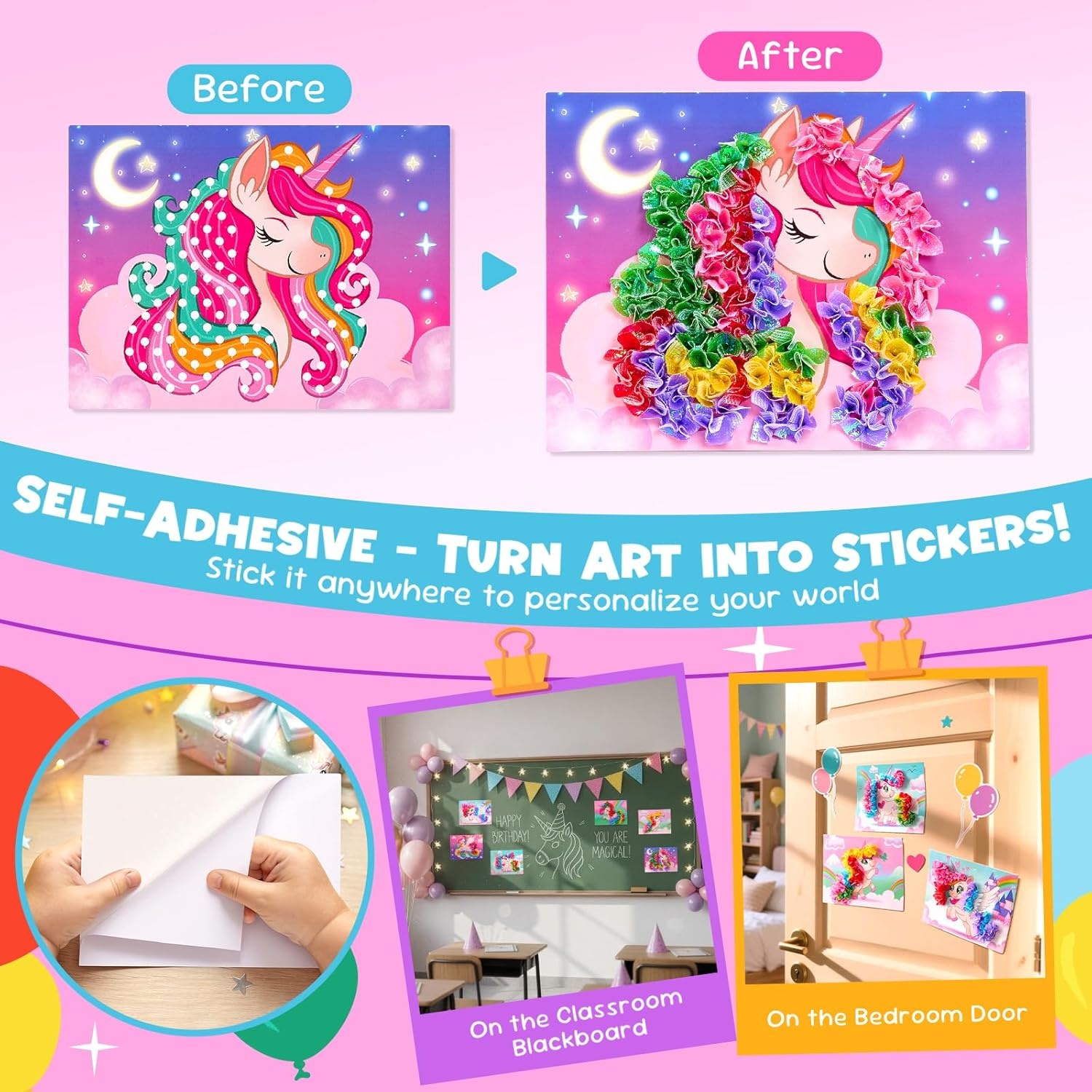 JoyCat 12 Pack DIY Poke Art Unicorn Party Favors for Girls, Mess-Free Craft Kits for Kids Ages 4-9, Activity Set for Birthday Goodie Bags, Classroom Prizes and Group Fun