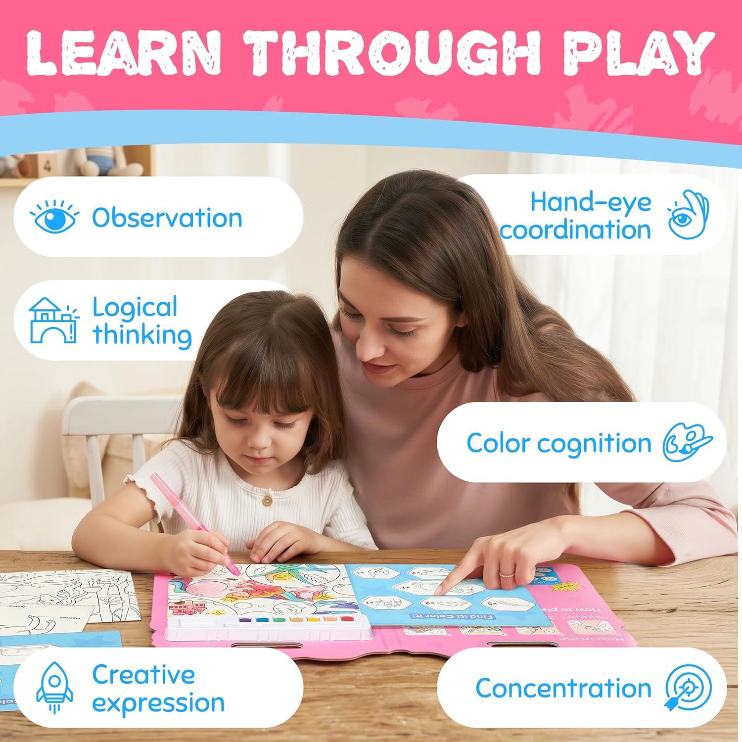 JoyCat Find & Color Paint with Water Coloring Books for Toddlers, Educational Seek and Find, No Mess Art & Craft Toy, Fun Learning Activity for Kids Ages 3-5 4-8, Gift for Girls Boys (Fashion Dress-up)(Magical Pony)
