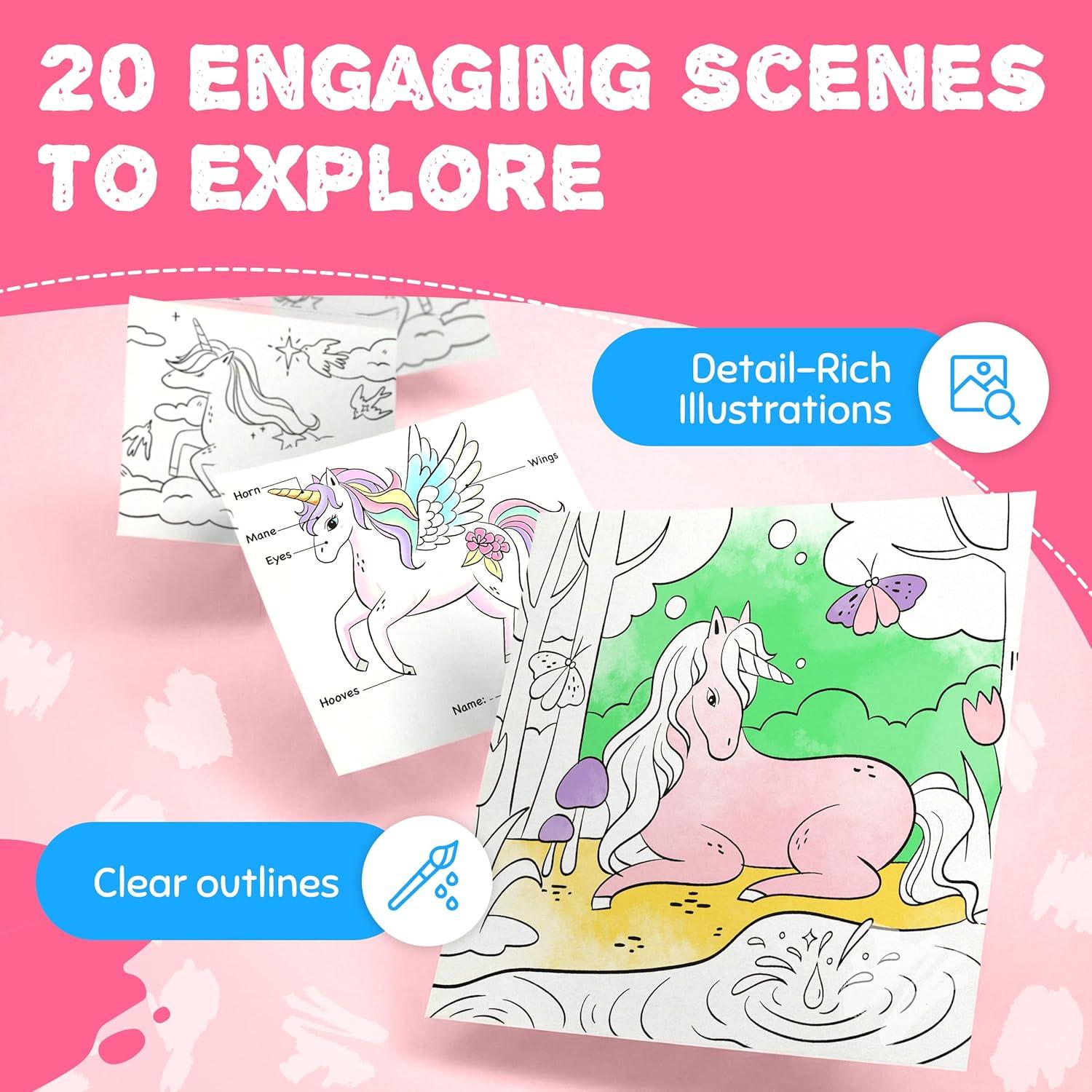 JoyCat Find & Color Paint with Water Coloring Books for Toddlers, Educational Seek and Find, No Mess Art & Craft Toy, Fun Learning Activity for Kids Ages 3-5 4-8, Gift for Girls Boys (Fashion Dress-up)(Magical Pony)