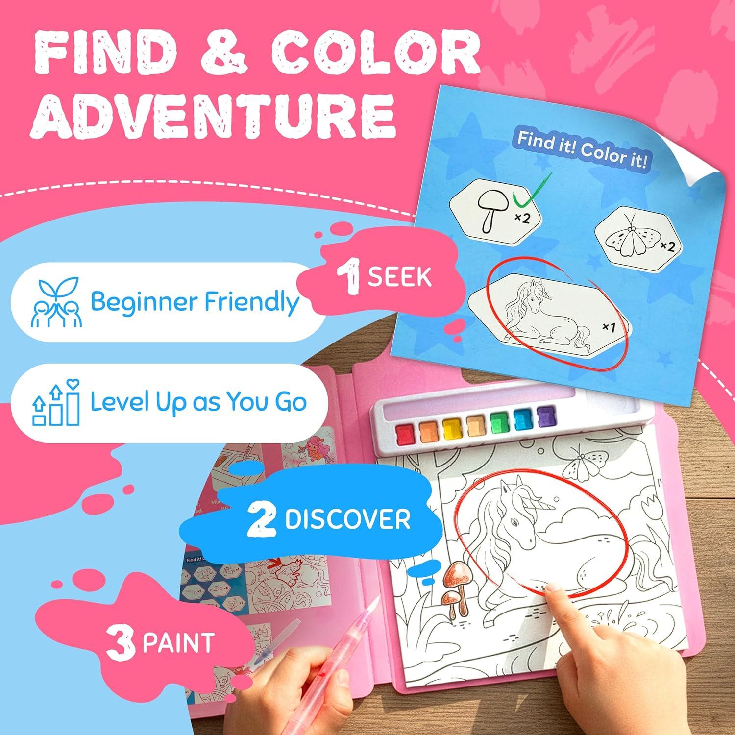 JoyCat Find & Color Paint with Water Coloring Books for Toddlers, Educational Seek and Find, No Mess Art & Craft Toy, Fun Learning Activity for Kids Ages 3-5 4-8, Gift for Girls Boys (Fashion Dress-up)(Magical Pony)