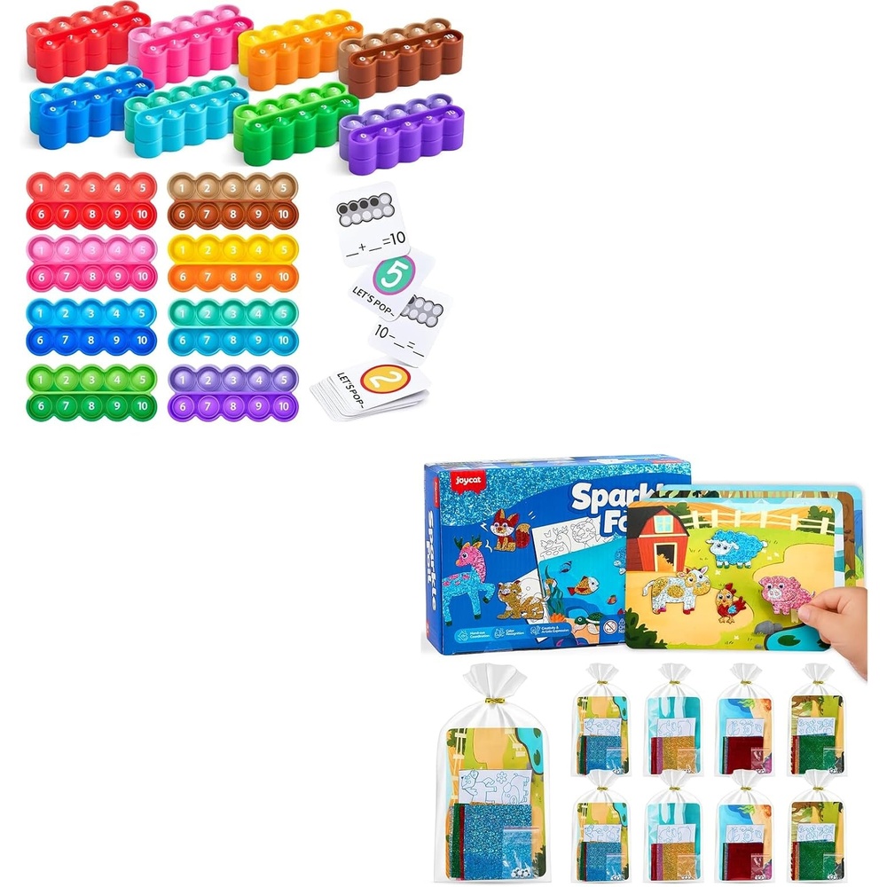 Joycat 8 Ten Frames + 24 Pack Foil Art Craft Party Favors,No Mess Arts and Crafts for Kids,Goodie Bag Stuffers, Preschool Kindergarten Classroom Learning Activities Kids Ages 3-8