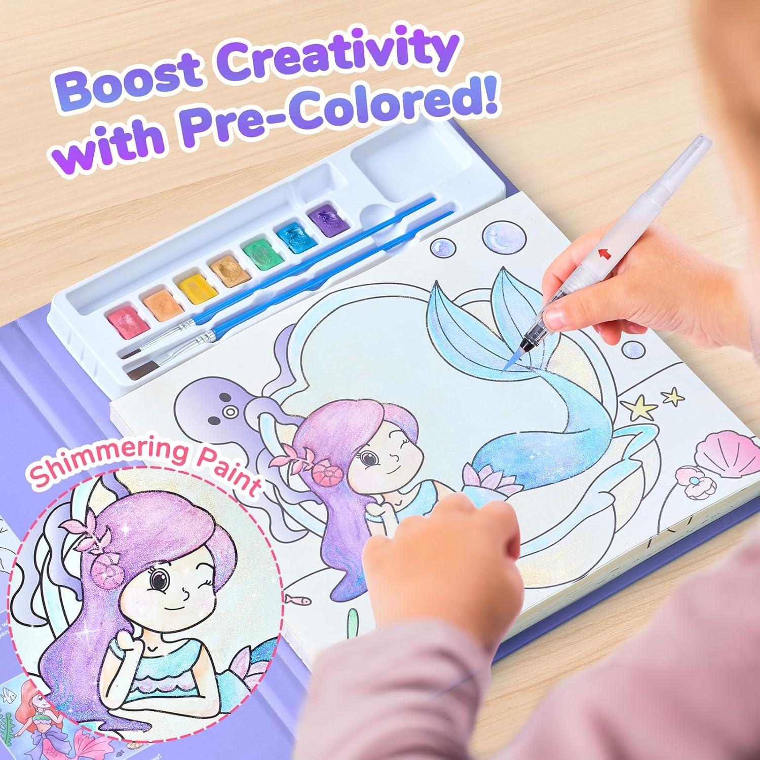 JoyCat Paint with Water Coloring Books for Toddlers, Watercolor Painting Sets for Kids Ages 3-5 4-8, Arts and Crafts Drawing Activities Toy Birthday Gift for Boys Girls (Alphabet)(Underwater World)