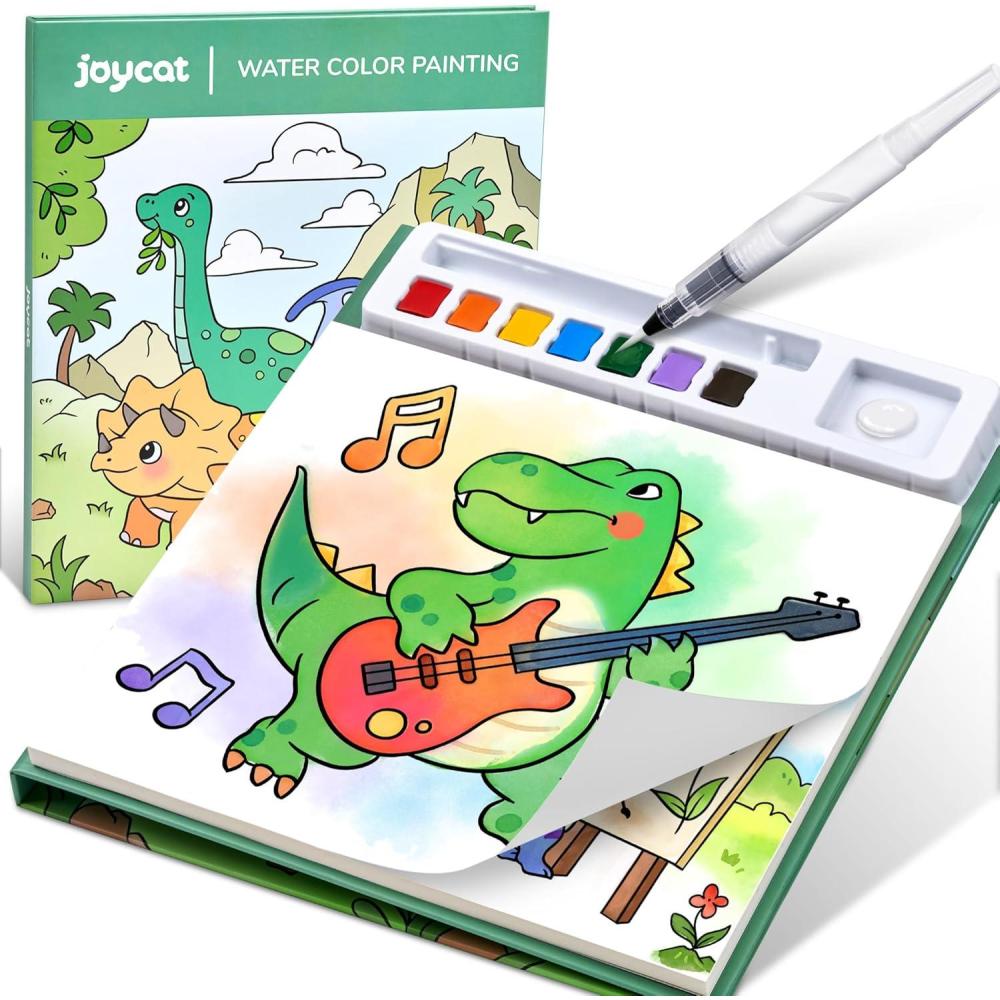 JoyCat Paint with Water Coloring Books for Toddlers, Watercolor Painting Sets for Kids Ages 3-5 4-8, Arts and Crafts Drawing Activities Toy Birthday Gift for Boys Girls (Alphabet)(Dinosaur & Vehicle)