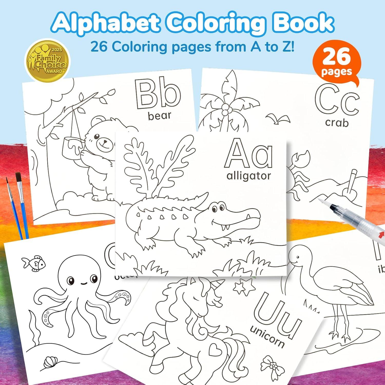 JoyCat Paint with Water Coloring Books for Toddlers, Watercolor Painting Sets for Kids Ages 3-5 4-8, Arts and Crafts Drawing Activities Toy Birthday Gift for Boys Girls (Alphabet)(Animal & Alphabet)