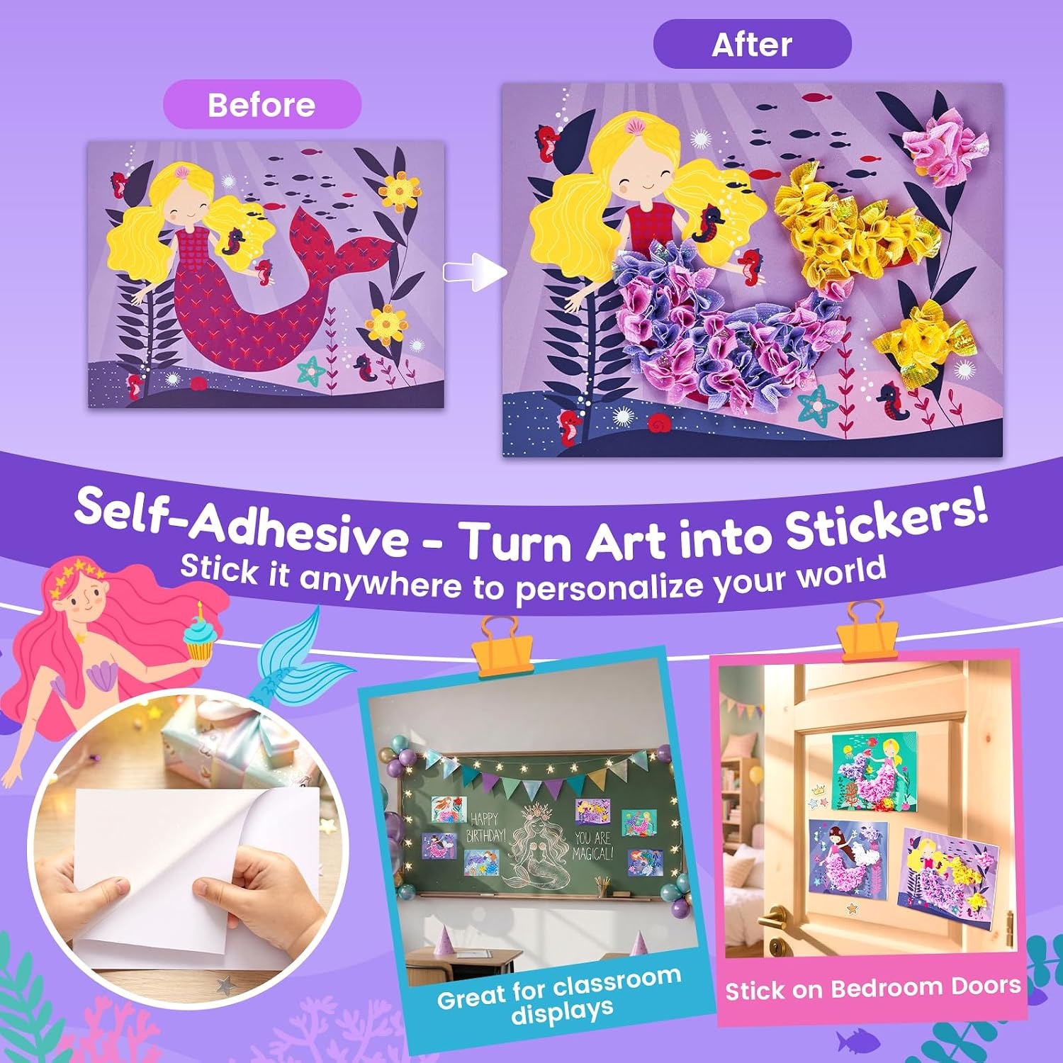 JoyCat 12 Pack DIY Mermaid Poke Art Party Favors – Crafts for Kids Ages 4‑8, Mess‑Free Arts & Crafts Kit, Activity Set for Birthday Goodie Bags & Classroom Prizes(Mermaid)
