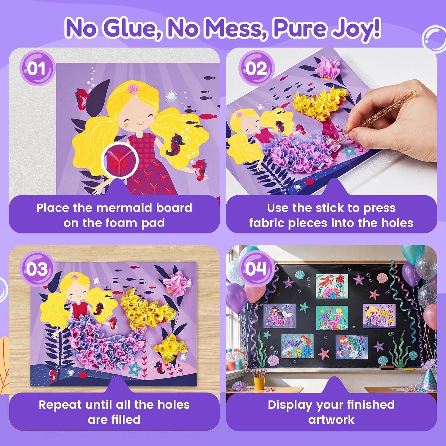 JoyCat 12 Pack DIY Mermaid Poke Art Party Favors – Crafts for Kids Ages 4‑8, Mess‑Free Arts & Crafts Kit, Activity Set for Birthday Goodie Bags & Classroom Prizes(Mermaid)