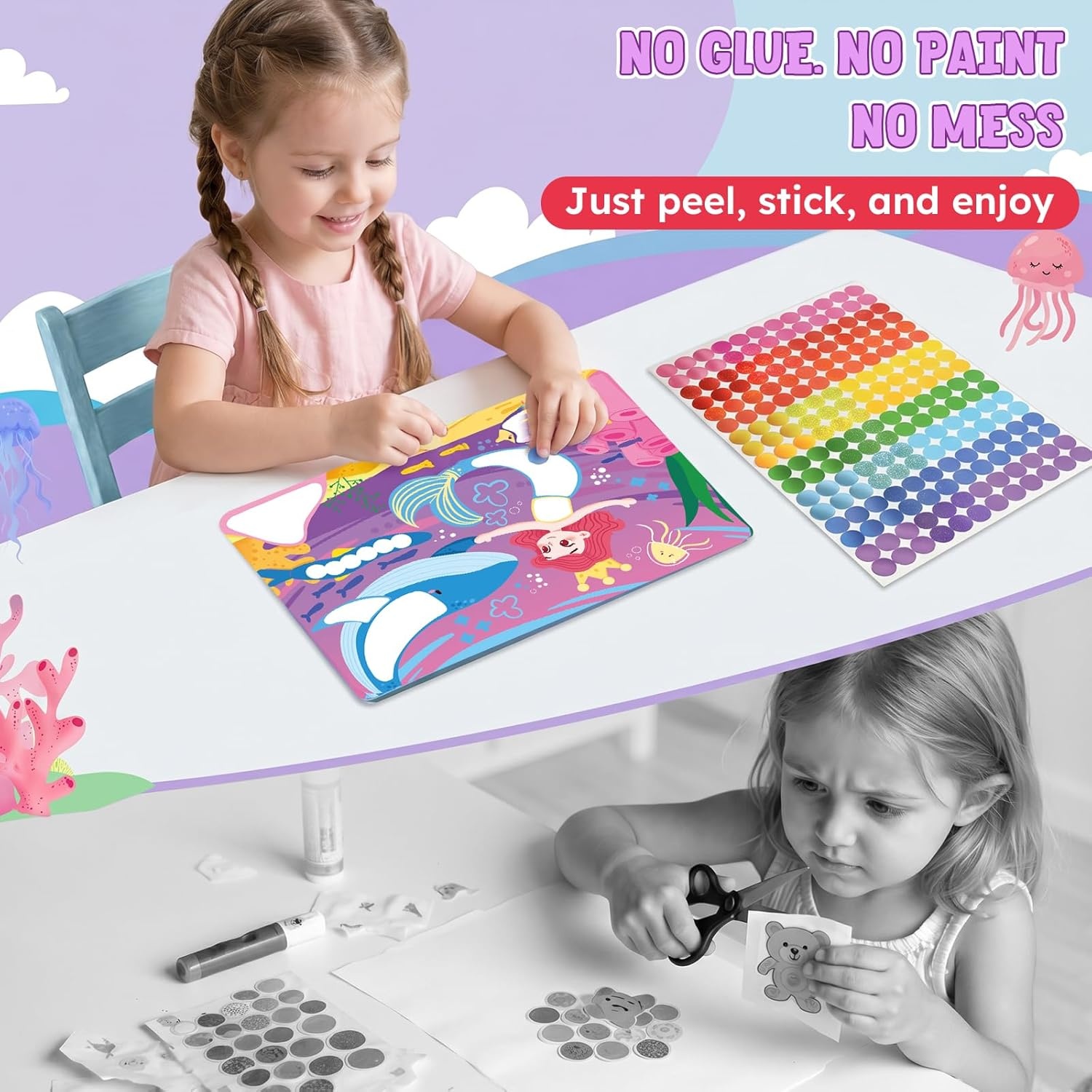 JoyCat 12 Pack Mermaid Dot Art Craft Kits for Kids Party Favors, Mess-Free Dot Sticker Activity Set with 2400+ Stickers & Goodie Bags, Classroom Prizes, Goodie Bag Stuffers, Mermaid Toys for Ages 3-8
