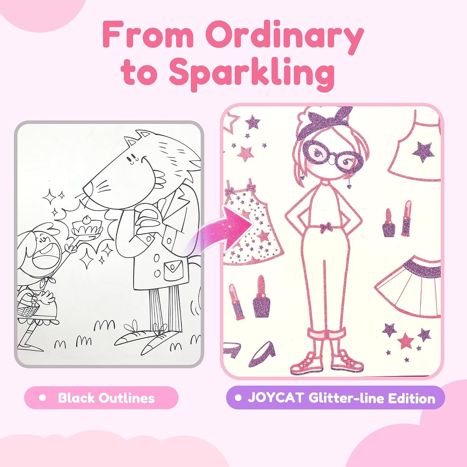 JoyCat Glitter-Lined Paint with Water Coloring Book for Kids (Glow Girls)(Pink)