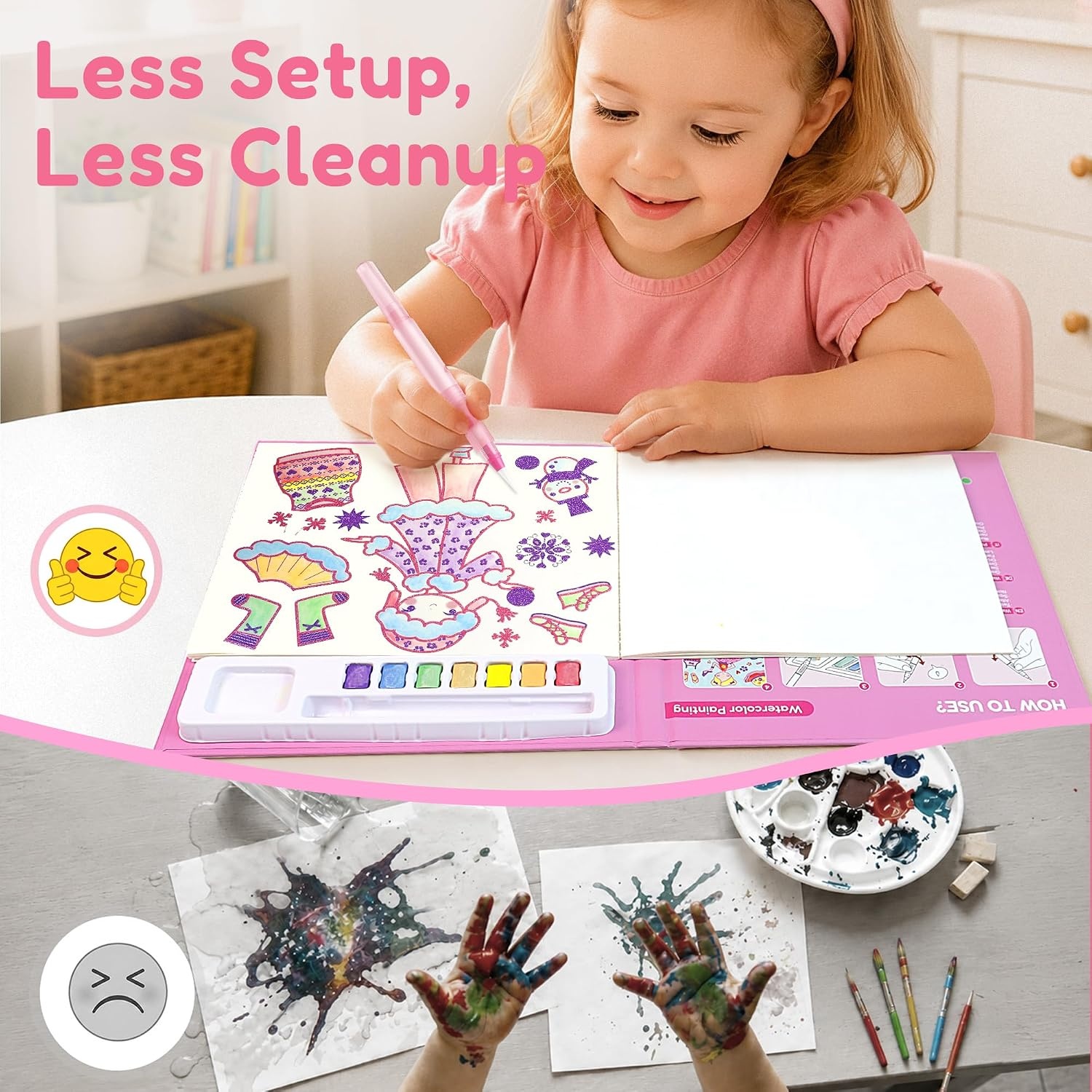 JoyCat Glitter-Lined Paint with Water Coloring Book for Kids (Glow Girls)(Pink)