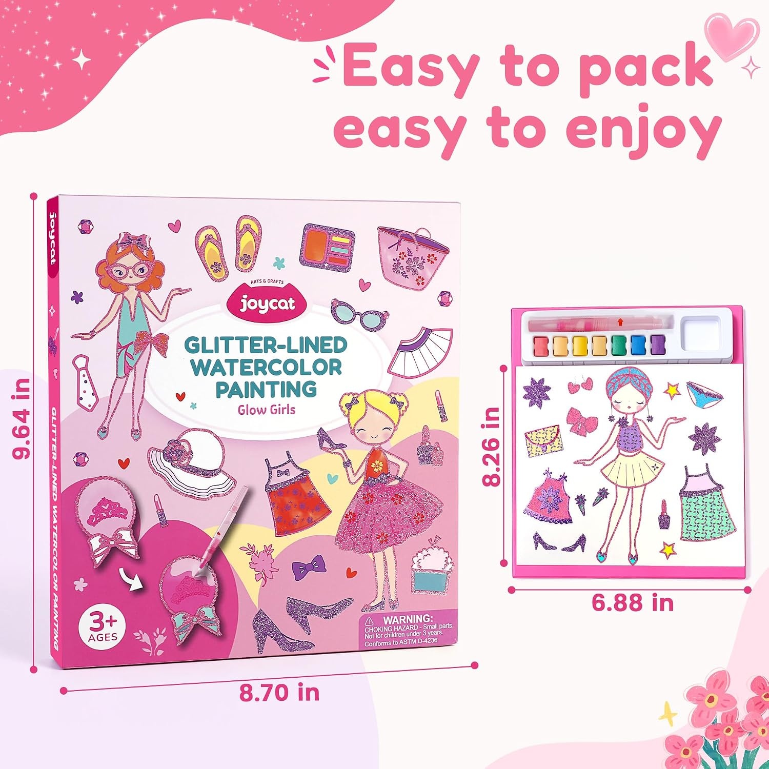 JoyCat Glitter-Lined Paint with Water Coloring Book for Kids (Glow Girls)(Pink)