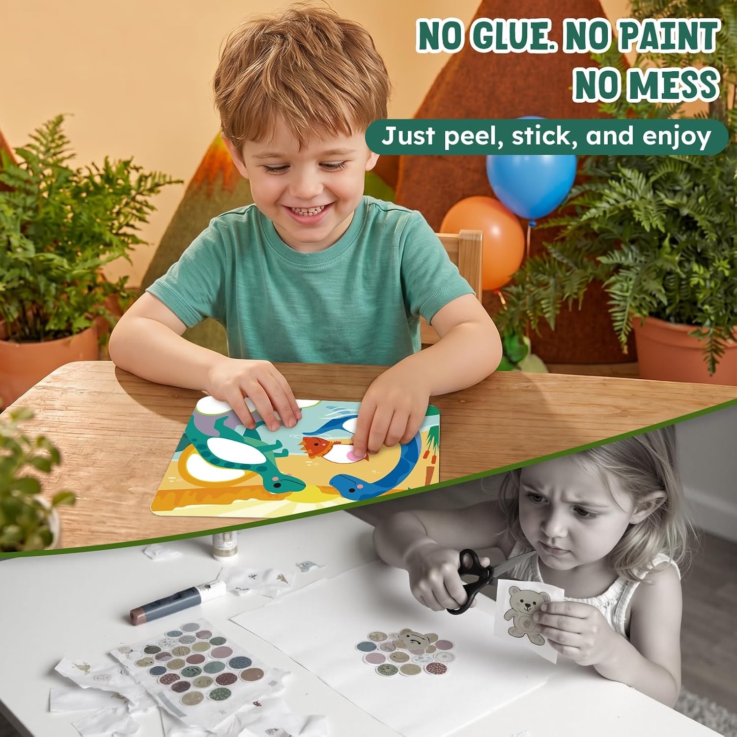 JoyCat 24 Pack Dinosaur + Animal Dot Art Craft Kits for Kids Party Favors, Mess-Free Dot Sticker Activity Set with 4800+ Stickers & Goodie Bags, Classroom Prizes, Goodie Bag Stuffers for Ages 3-8