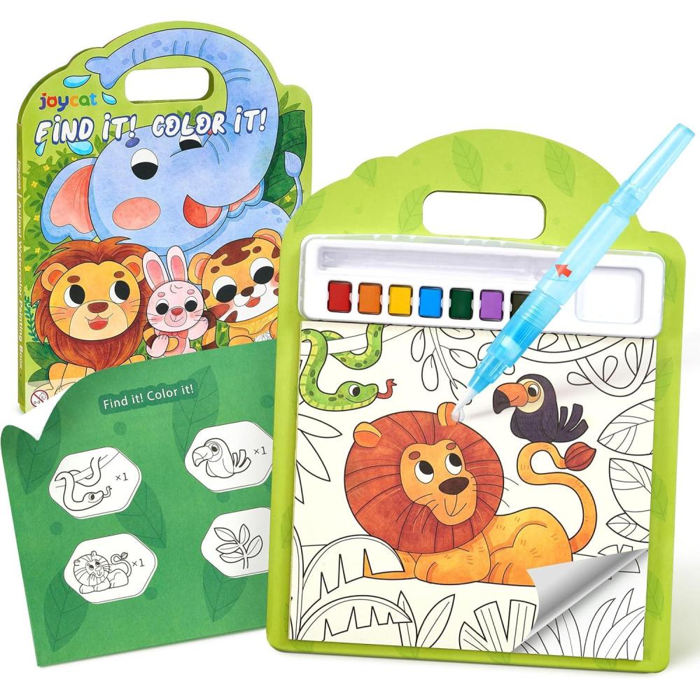 JoyCat Find & Color Paint with Water Coloring Books for Toddlers, Educational Seek and Find, No Mess Art & Craft Toy, Fun Learning Activity for Kids Ages 3-5 4-8, Gift for Girls Boys (Fashion Dress-up)(Animals)