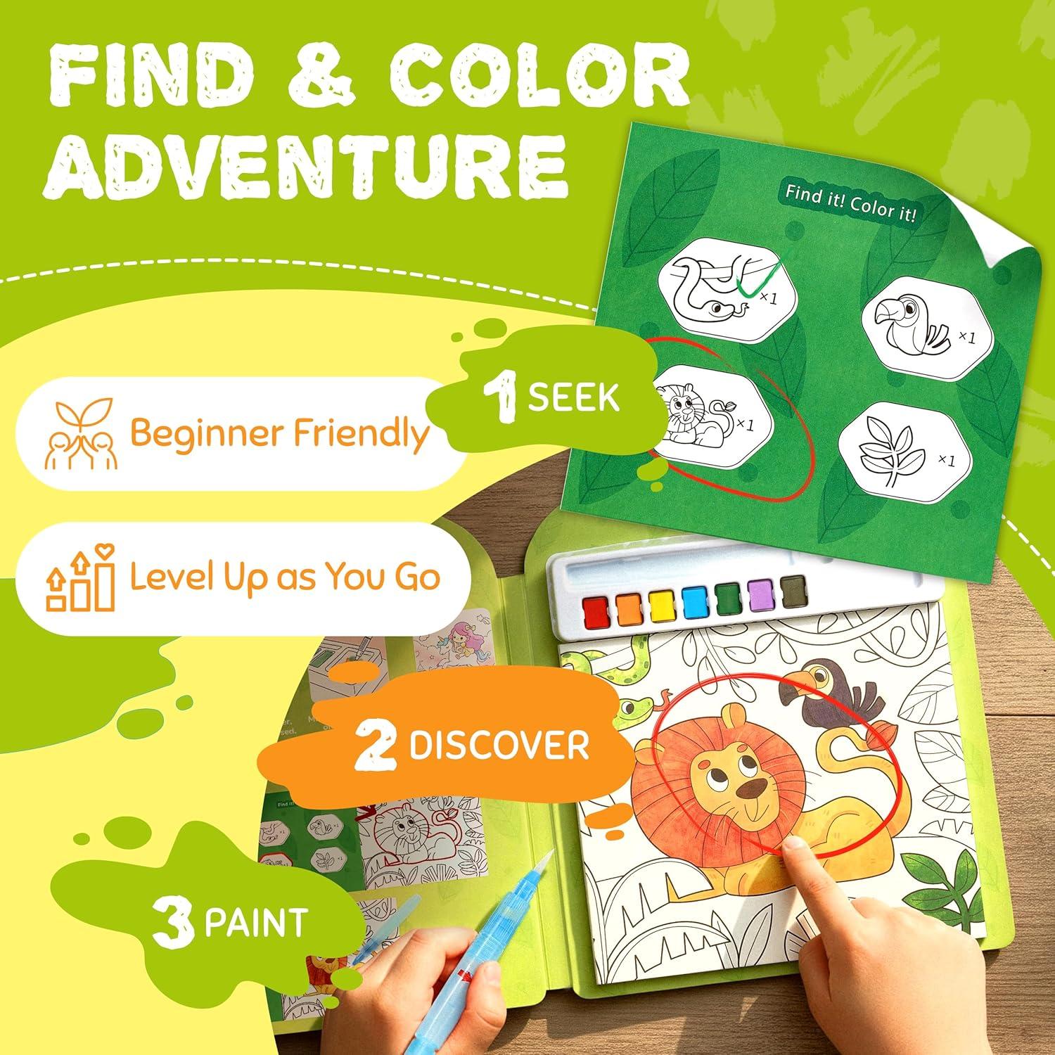 JoyCat Find & Color Paint with Water Coloring Books for Toddlers, Educational Seek and Find, No Mess Art & Craft Toy, Fun Learning Activity for Kids Ages 3-5 4-8, Gift for Girls Boys (Fashion Dress-up)(Animals)